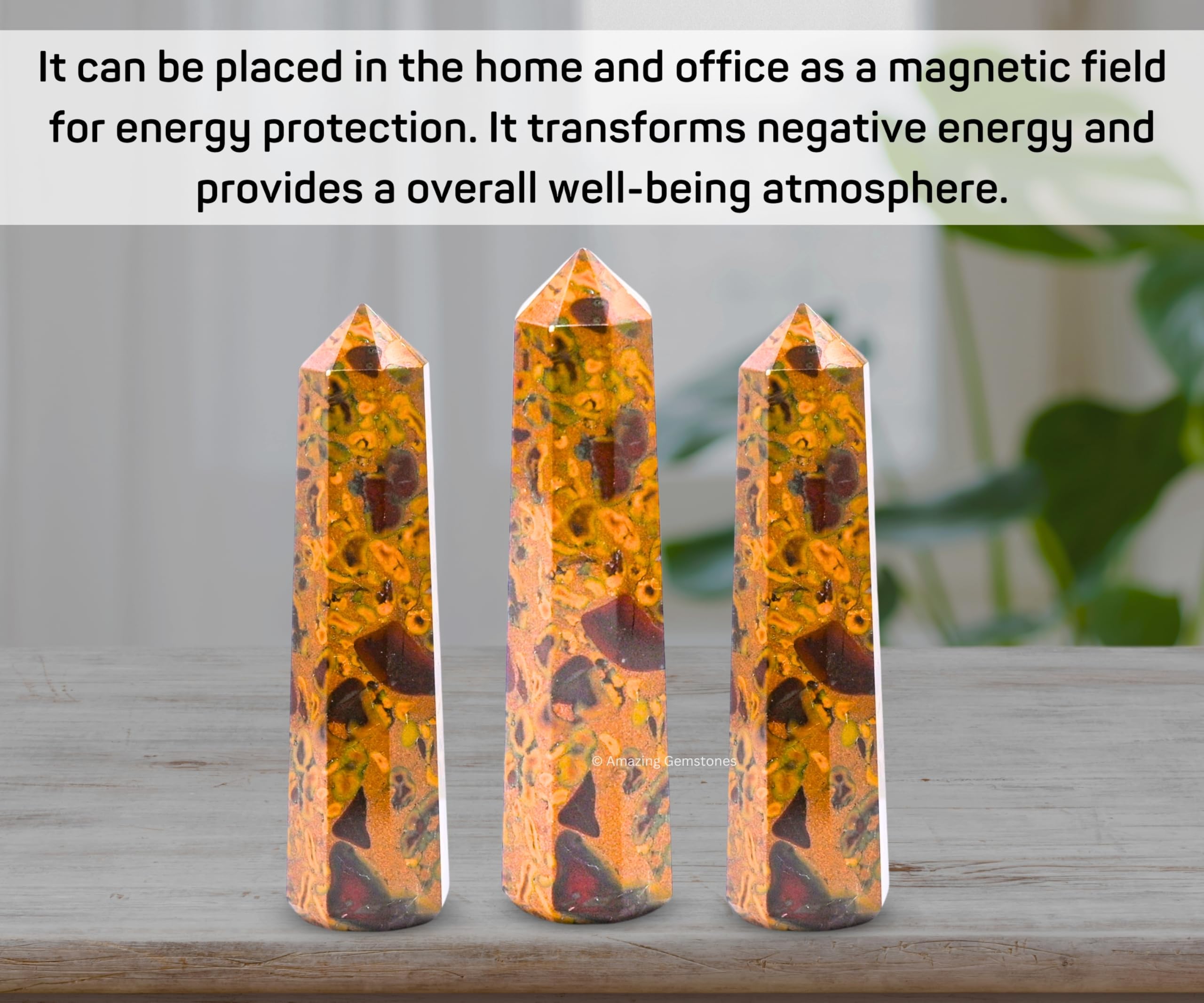 Amazing Gemstone Fruta Jasper torre cristal punta es energía para espacios de trabajo.