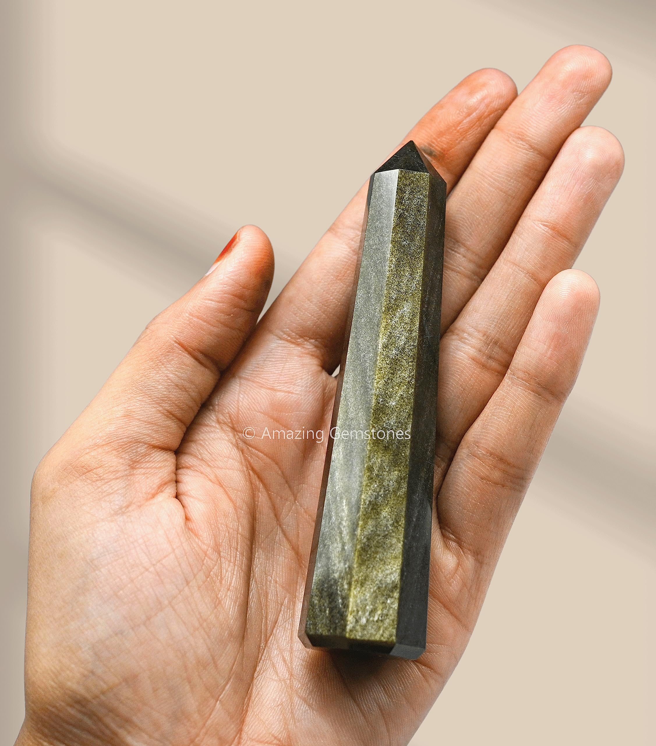Amazing Gemstone Golden Sheen Obsidian: configuracion-punta para rejilla de cristales y enfoque de intenciones.