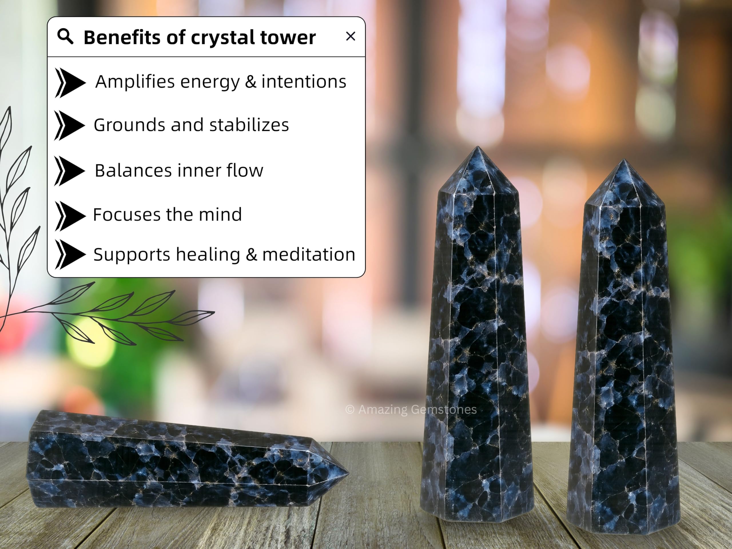 Amazing Gemstone Indigo Gabro, grid cristal, guía la energía para intenciones y protección suave.