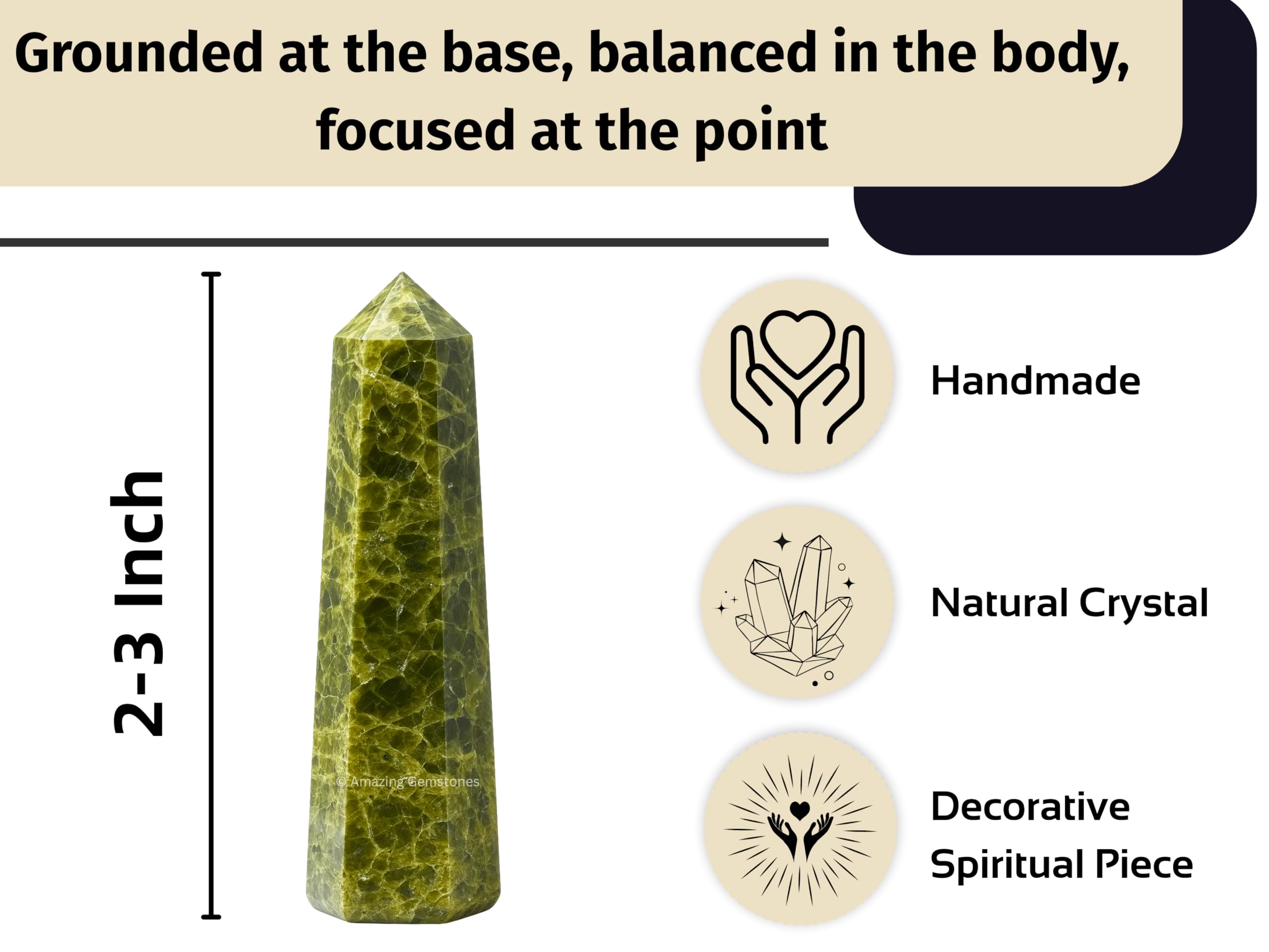 Amazing Gemstone: Torre cristal matriz verde, ideal como punto central de una cuadrícula de cristales.