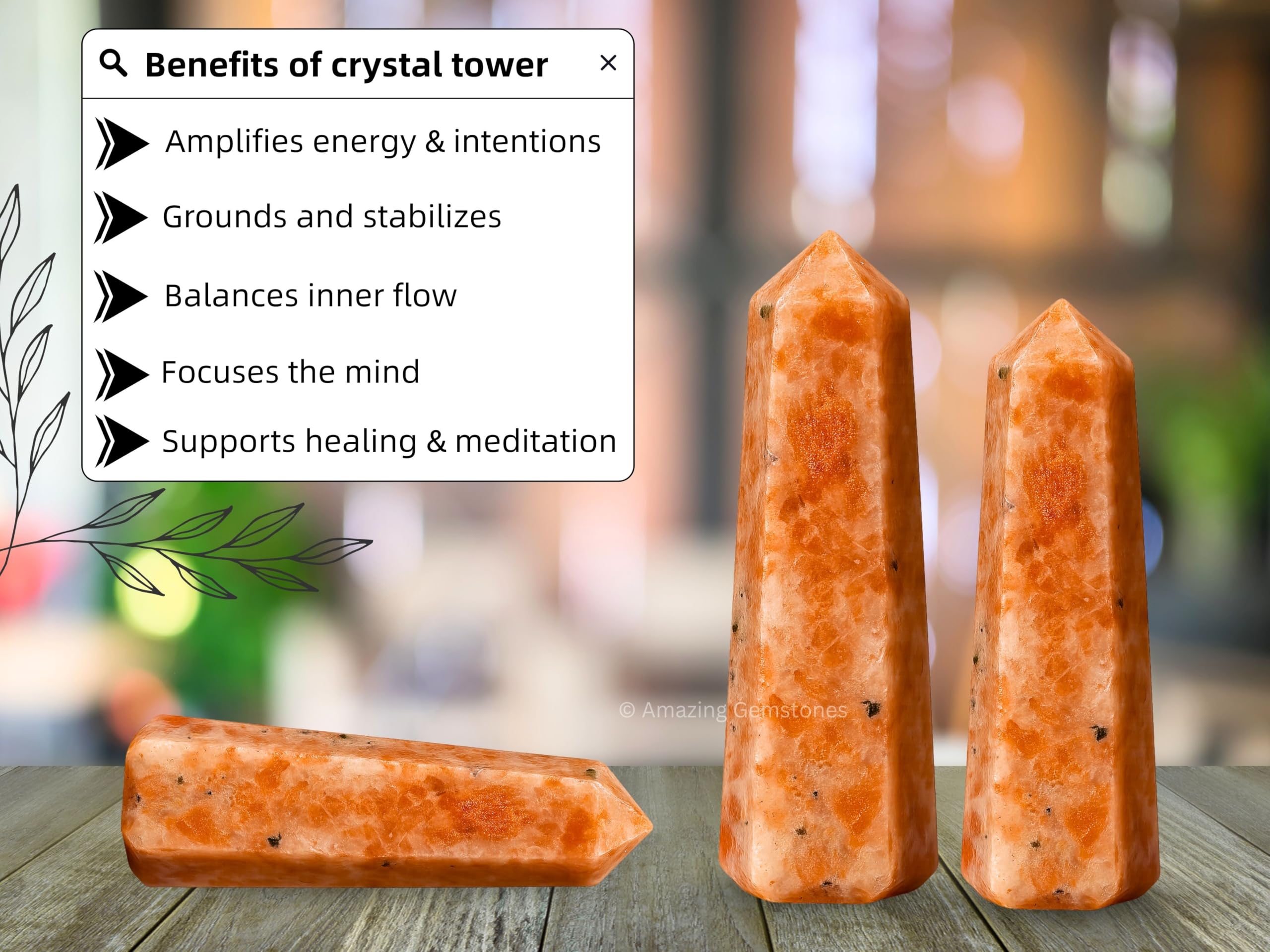 Grilla de cristal Sunstone de Amazing Gemstone para energía enfocada en el centro.