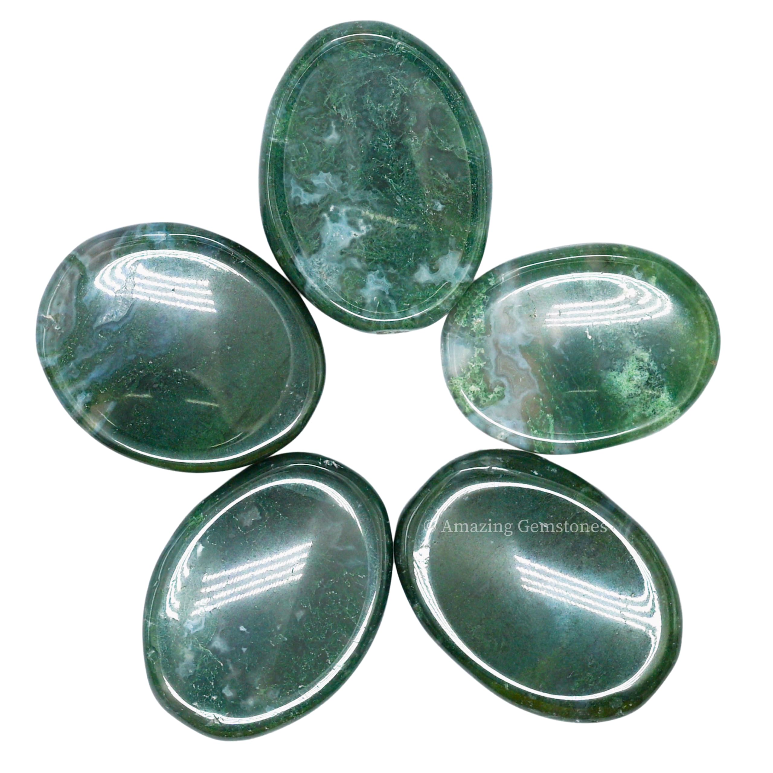 Herramienta de bienestar Amazing Gemstone Moss Agate para momentos de calma.