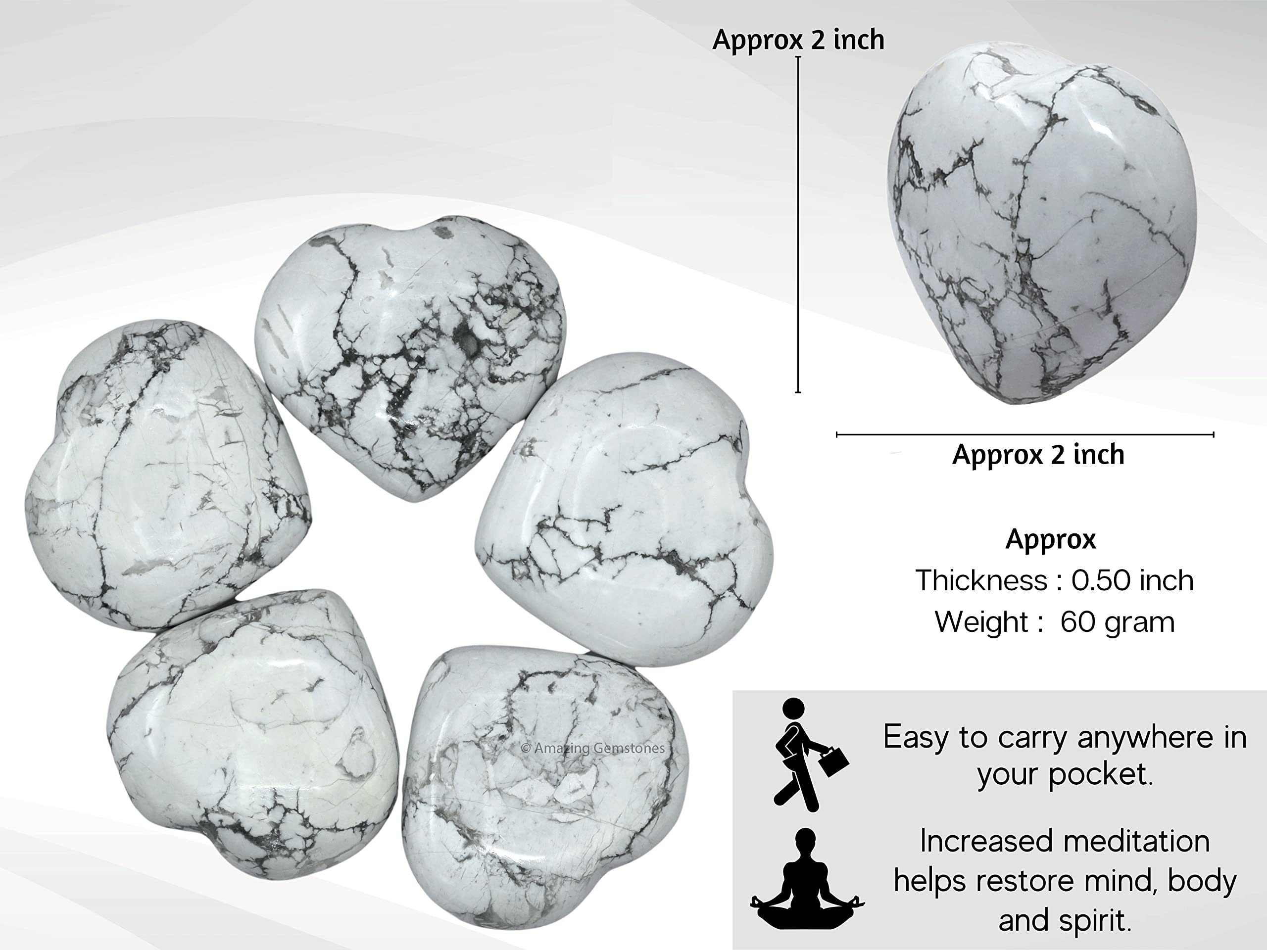 Amazing Gemstone Howlite masaje en palma para aliviar tensiones.