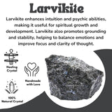Amazing Gemstone larvikite pieza única certificada, regalo con bolsa de terciopelo