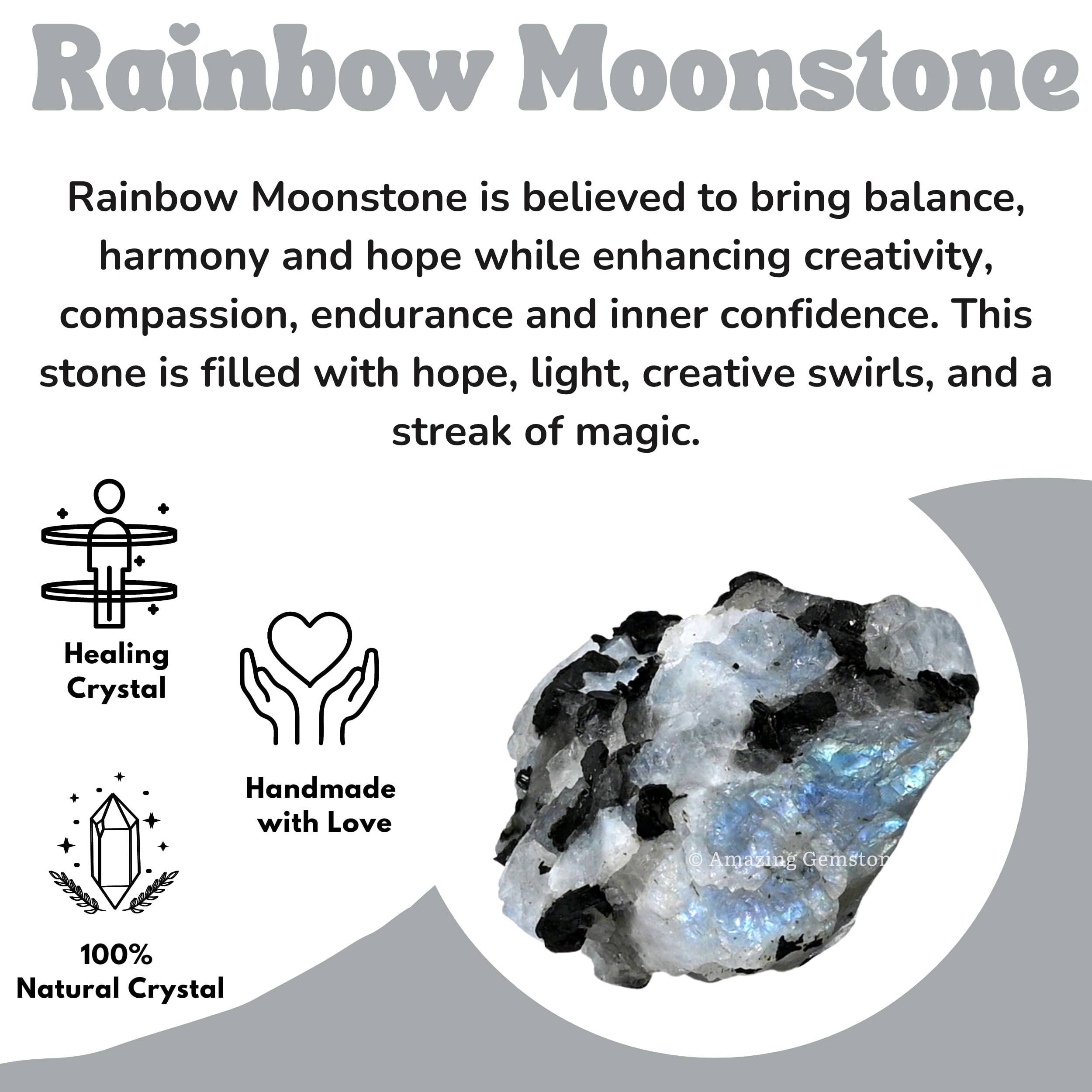 Amazing Gemstone Moonstone arcoíris, mineral auténtico para relajación y enfoque diario.