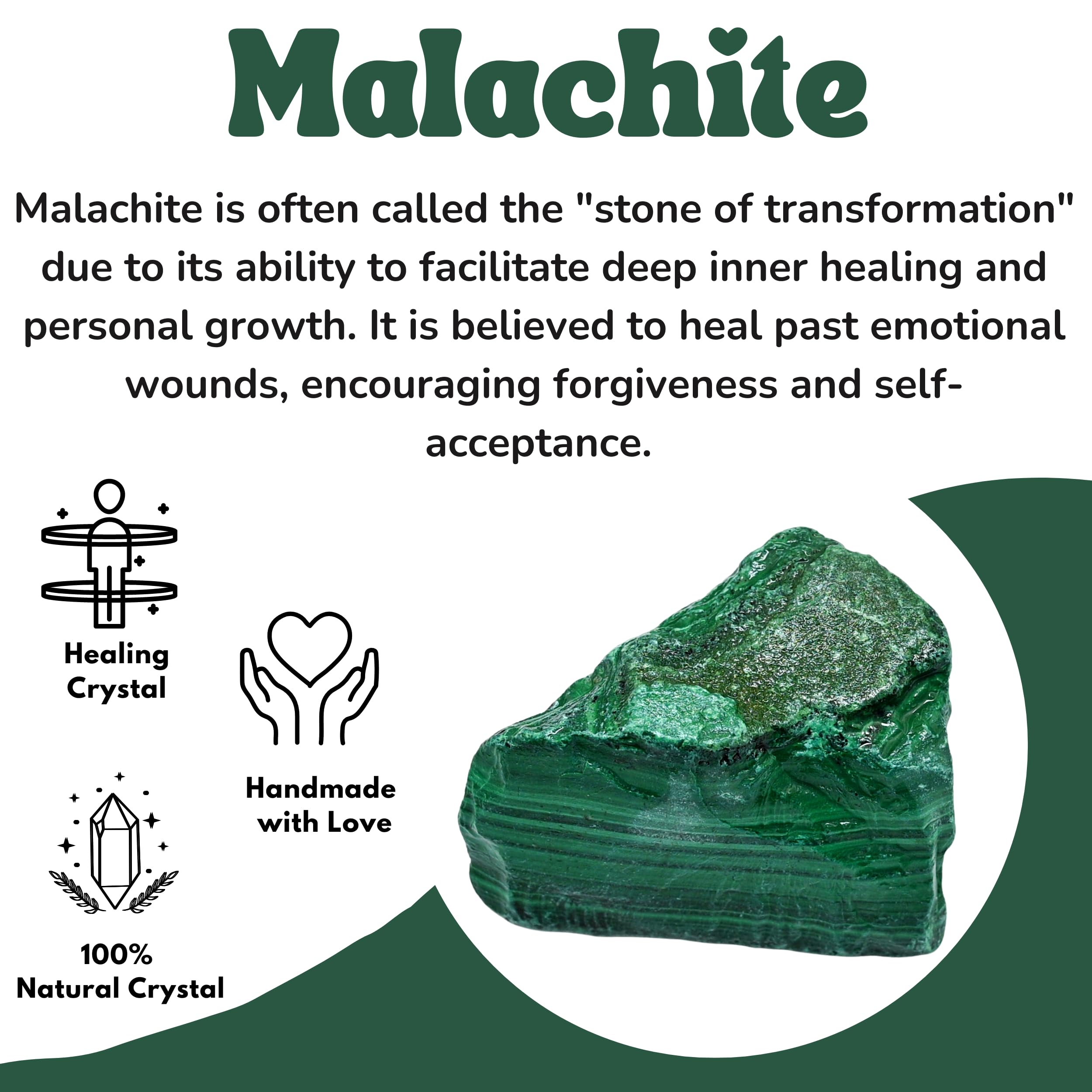 Amazing Gemstone Malaquita, color verde intenso para colección y estudio mineral.