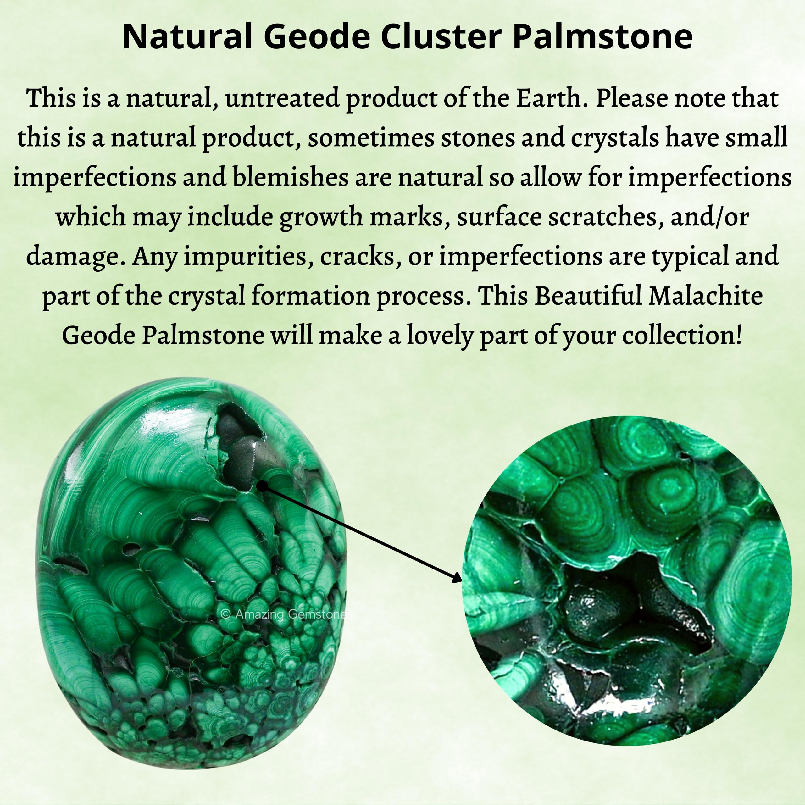 Amazing Gemstone Malachite uso espiritual, ideal para atención plena y concentración.