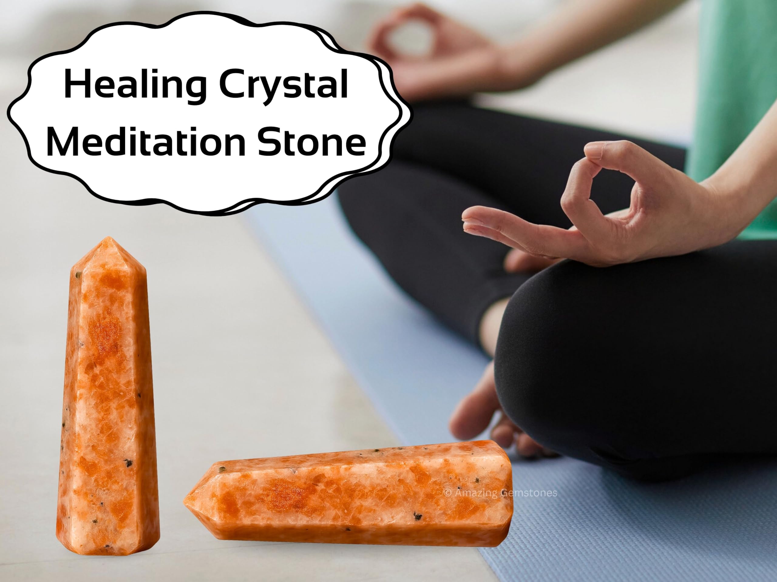 Meditación con Sunstone de Amazing Gemstone para calma y concentración.