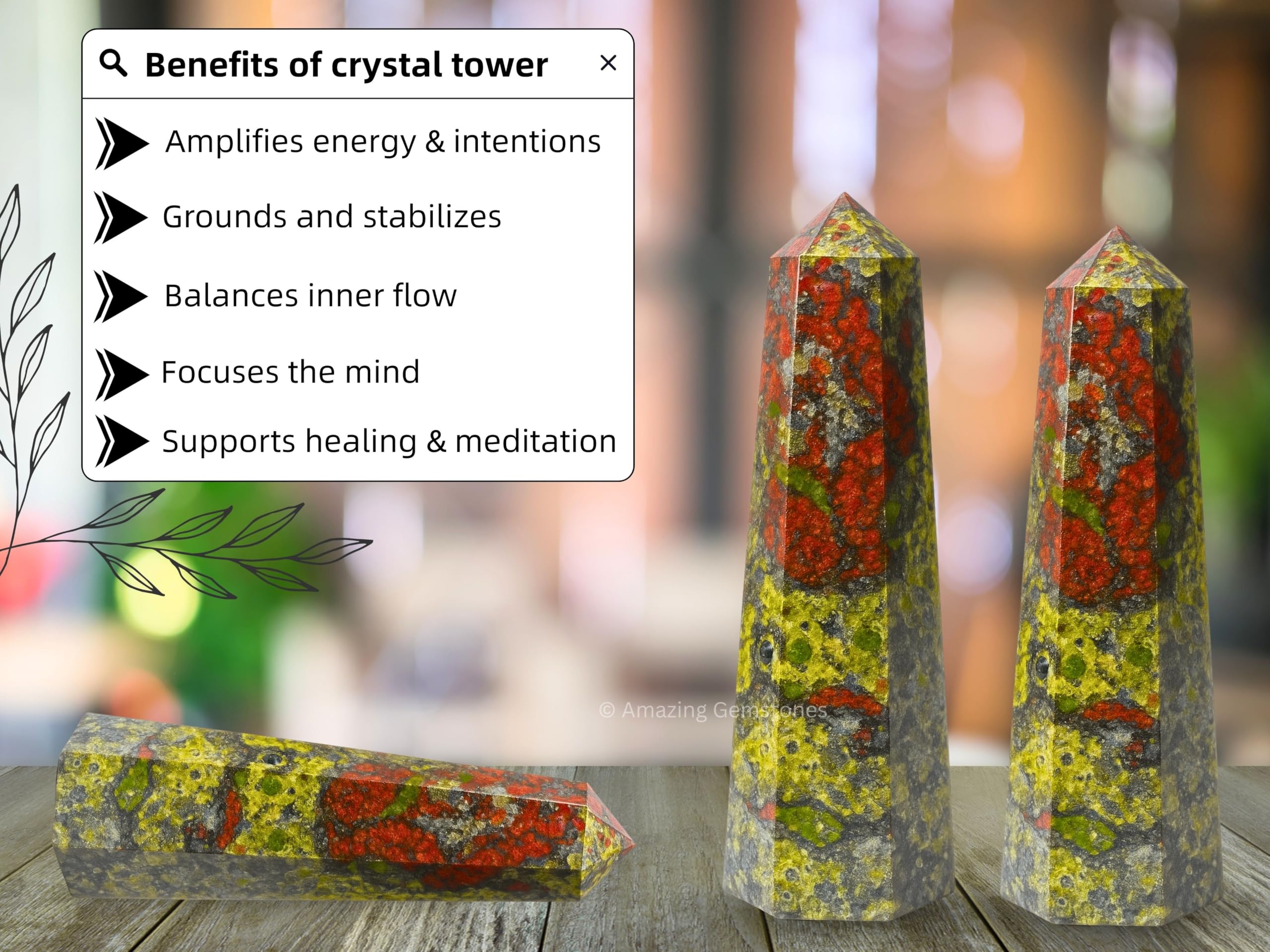 Amazing Gemstone torre para meditación Dragon Bloodstone, ayuda a la concentración.