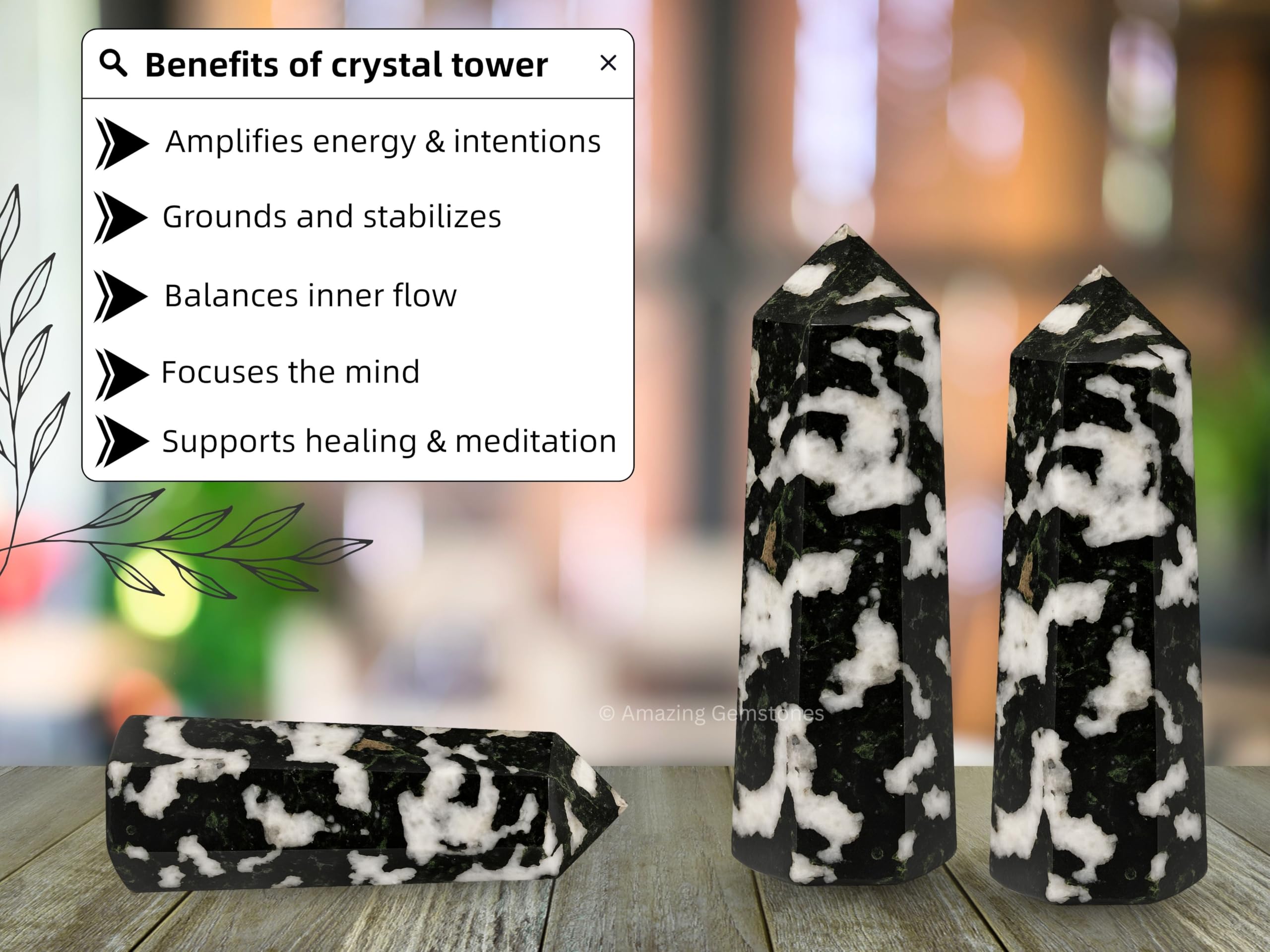 Amazing Gemstone guía de meditación con turmalina negra y blanca para concentración.