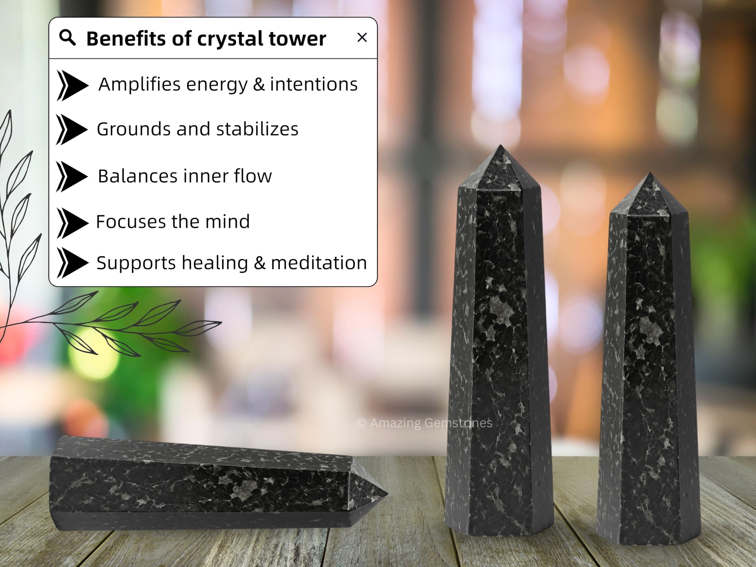 Amazing Gemstone Nuummite obelisco cristal: amplifica energía y favorece equilibrio mental y emocional