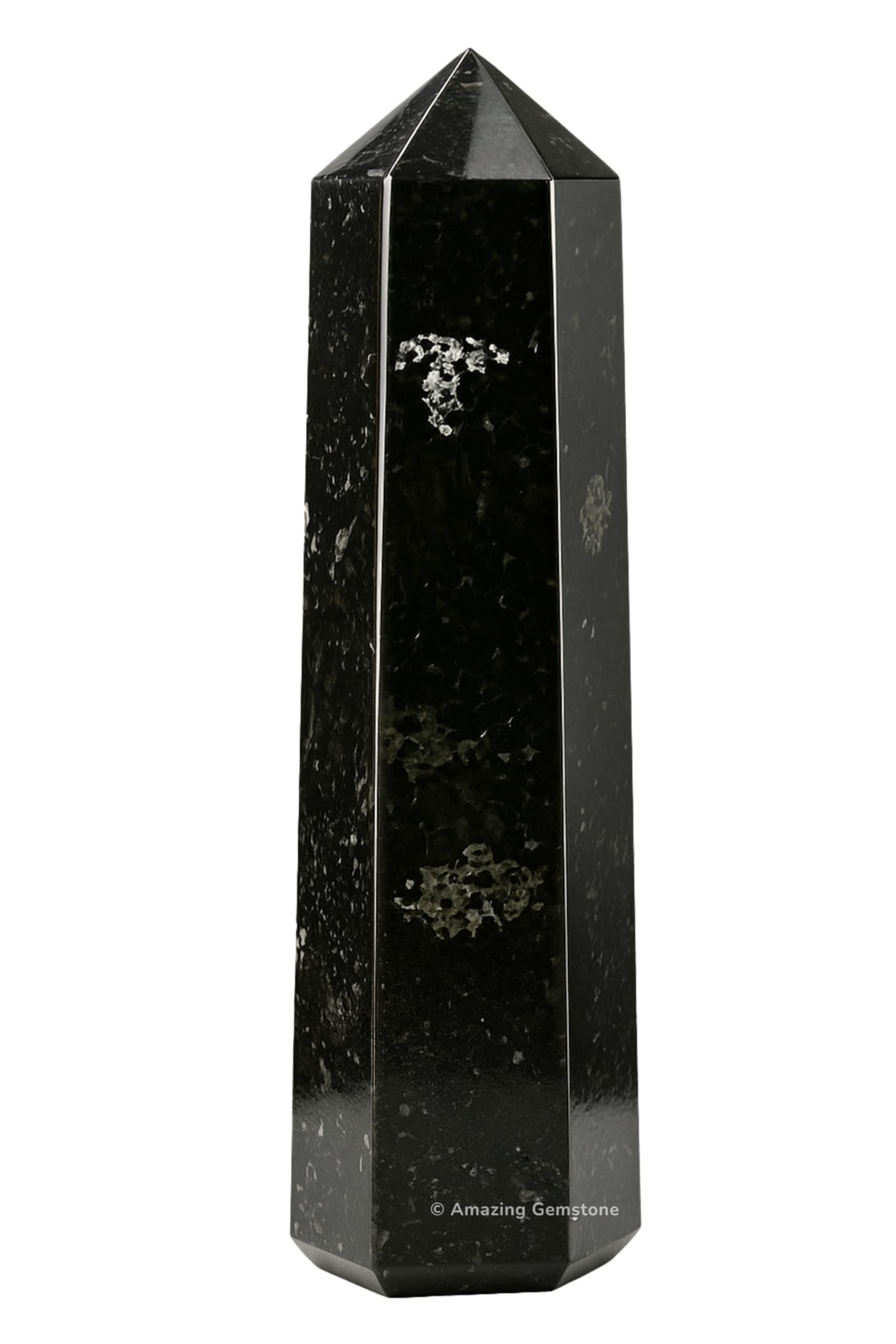 Amazing Gemstone Nuummite: torre-cristal de 5-6 pulgadas para reenergizar espacios.