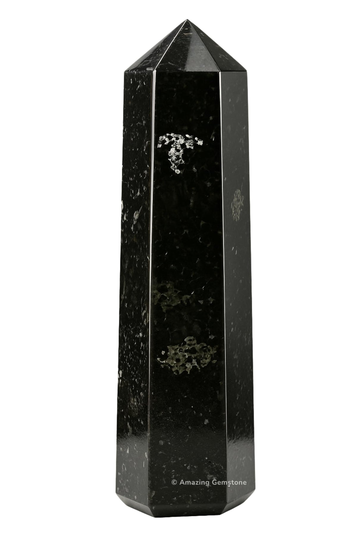 Amazing Gemstone Nuummite: torre-cristal de 5-6 pulgadas para reenergizar espacios.