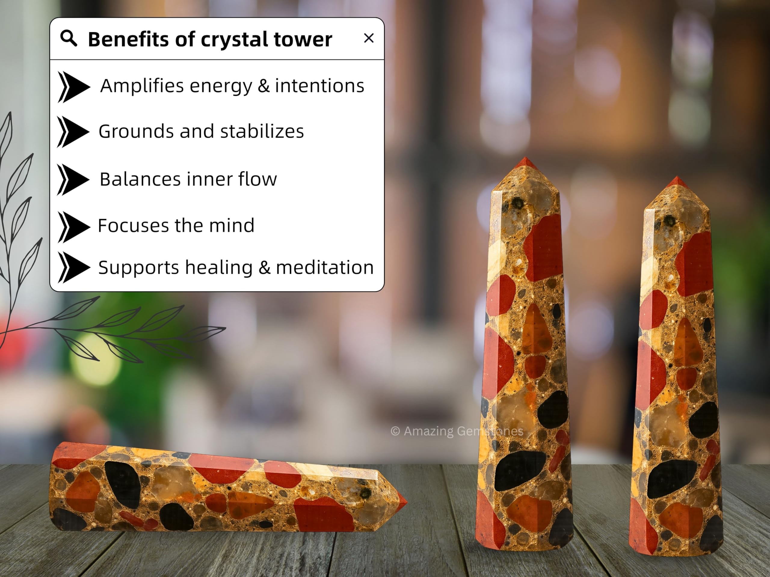 Amazing Gemstone obelisco cristal jaspe salpicado amplifica y concentra energía.