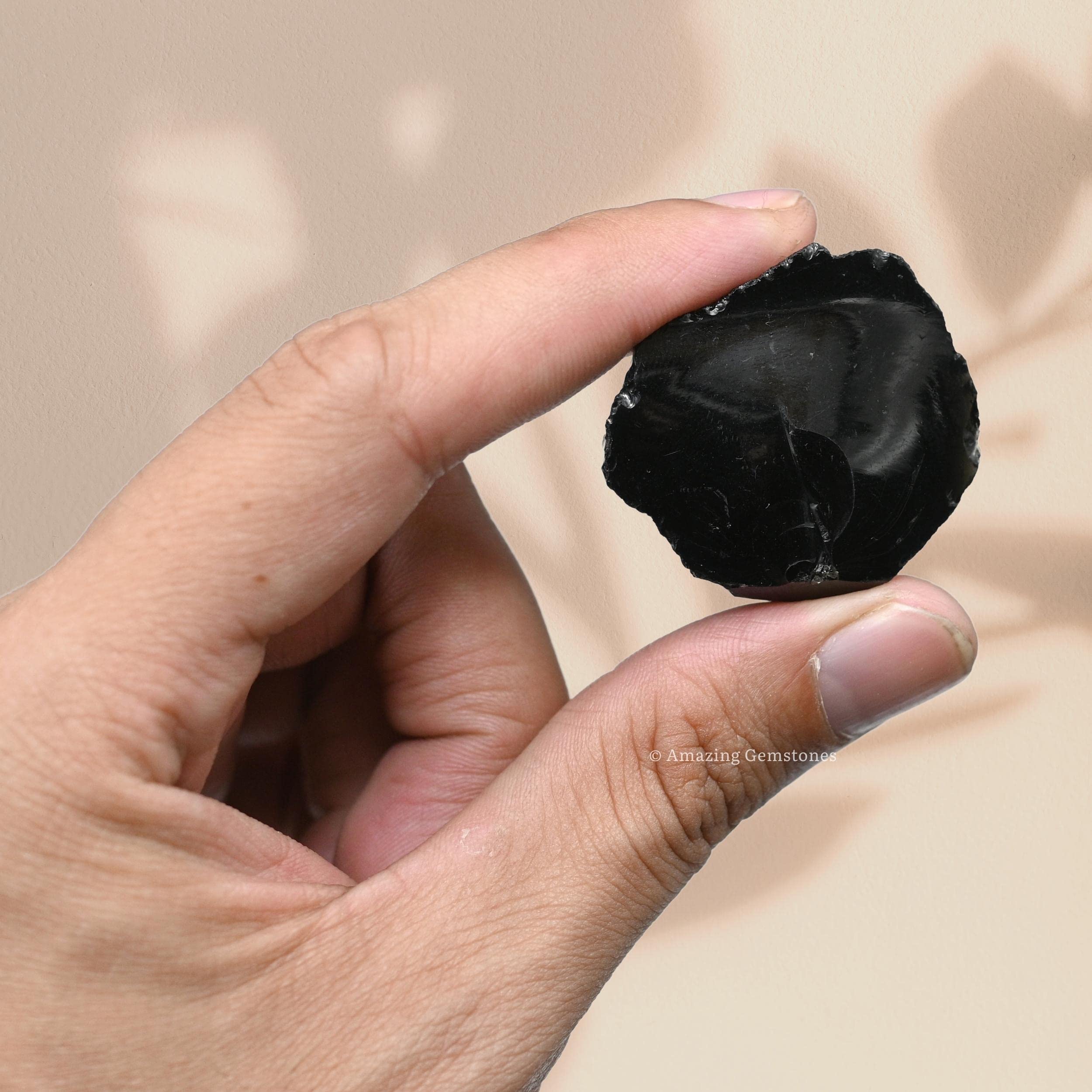 Amazing Gemstone obsidiana negra con certificado de autenticidad.