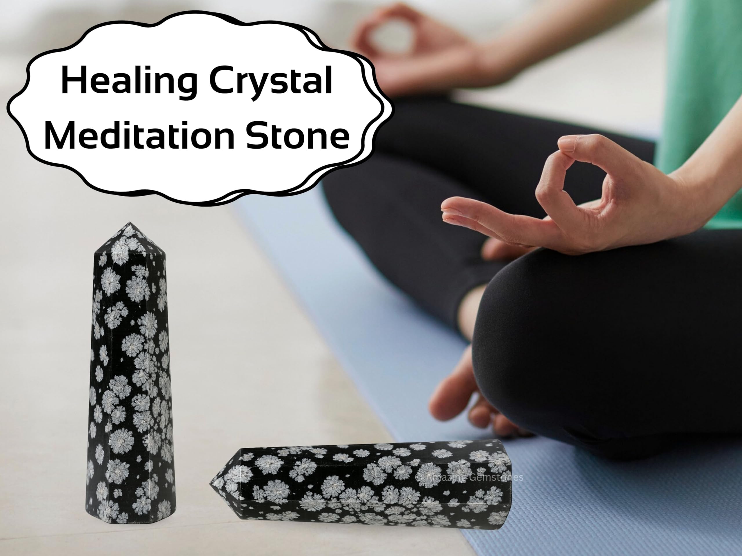 Amazing Gemstone pieza energizante de obsidiana nieve para espacios de trabajo.