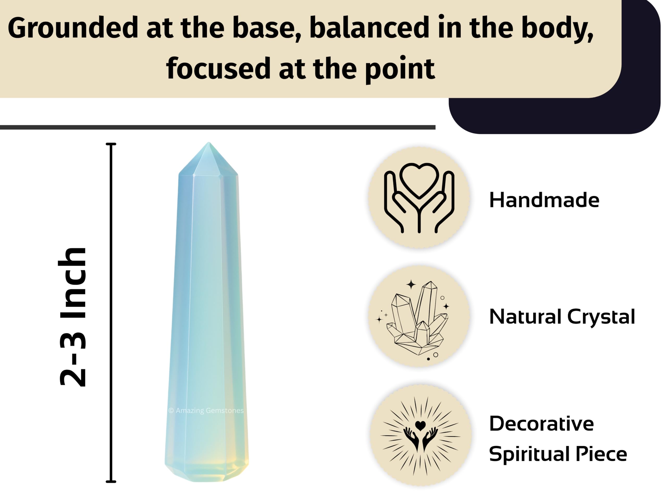 Amazing Gemstone Opalite torre cristal en rejilla de cristales para meditaciones