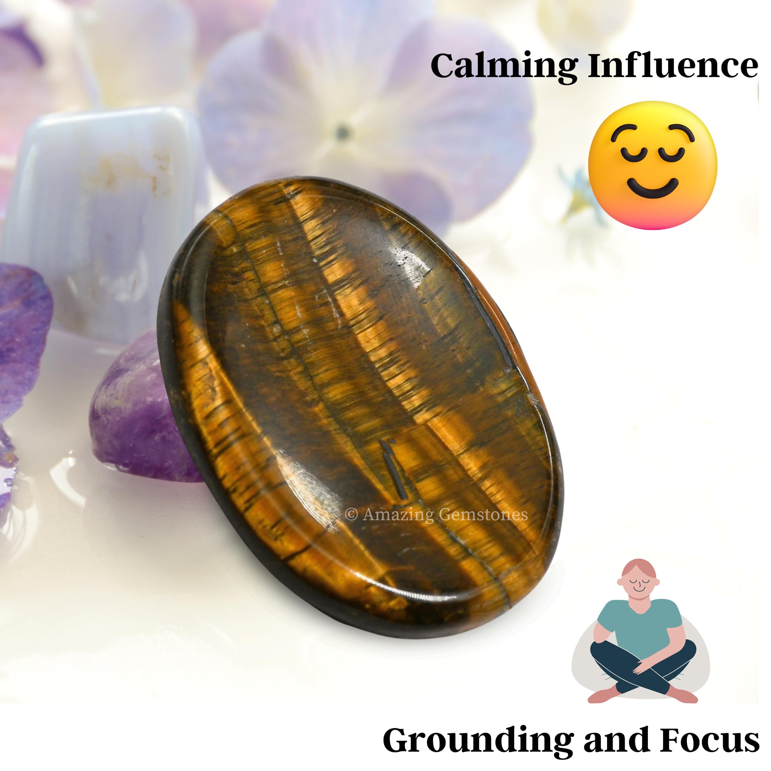 Amazing Gemstone Tiger Eye Worry Stone, equilibrio de energías para prácticas diarias.