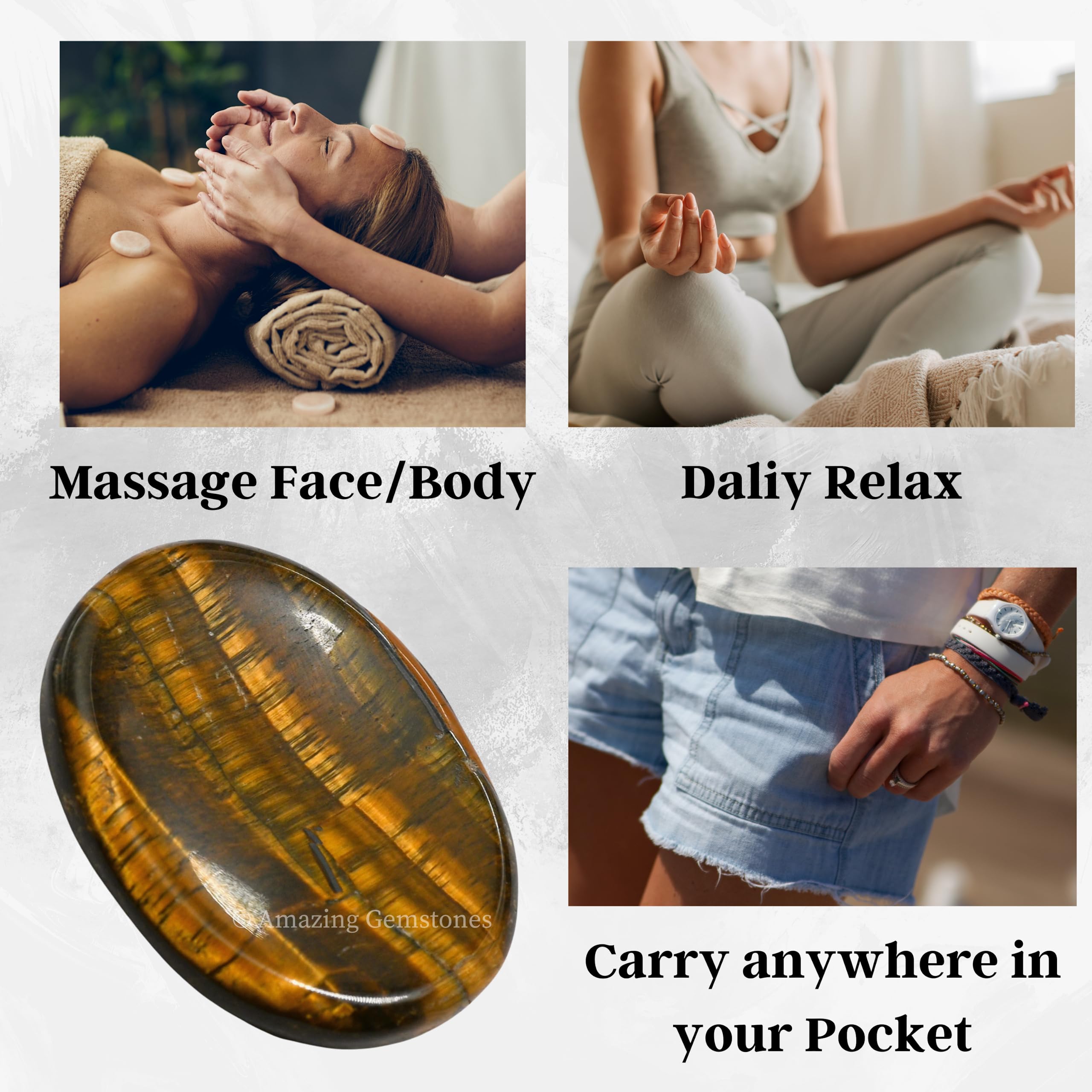 Amazing Gemstone Tiger Eye Worry Stone, ideal para rituales de relajación y atención plena.