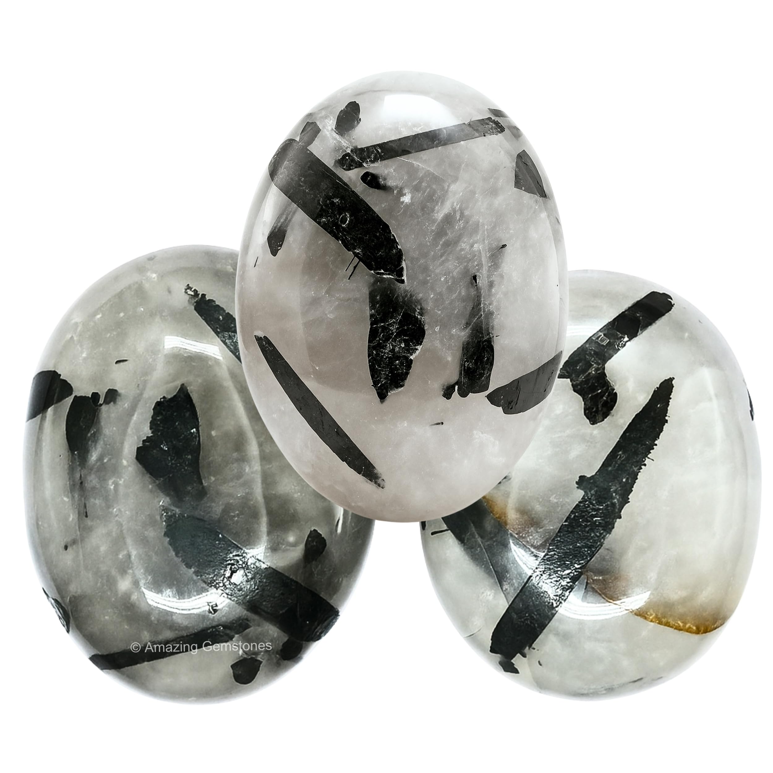 Amazing Gemstone cuarzo negro rutilado en piedra palma para relajación y enfoque