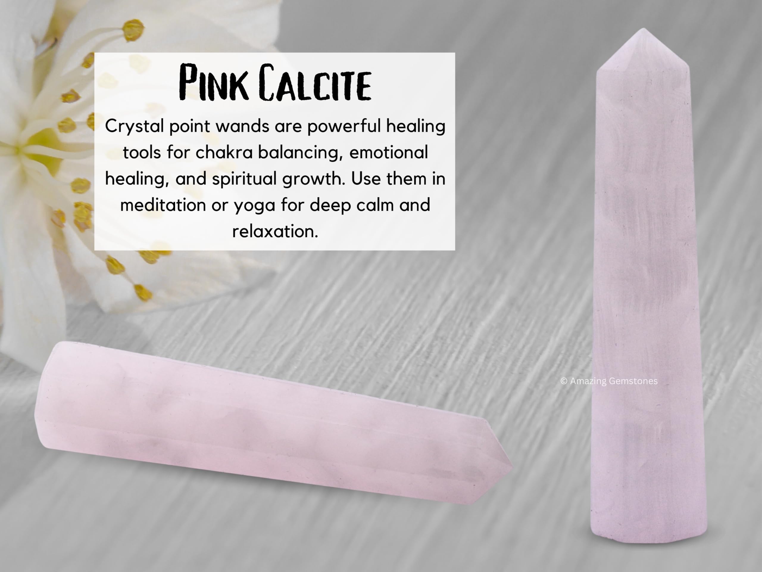 Amazing Gemstone Pink Calcite: torre-punta ayuda a crear un punto central en una rejilla cristalina.