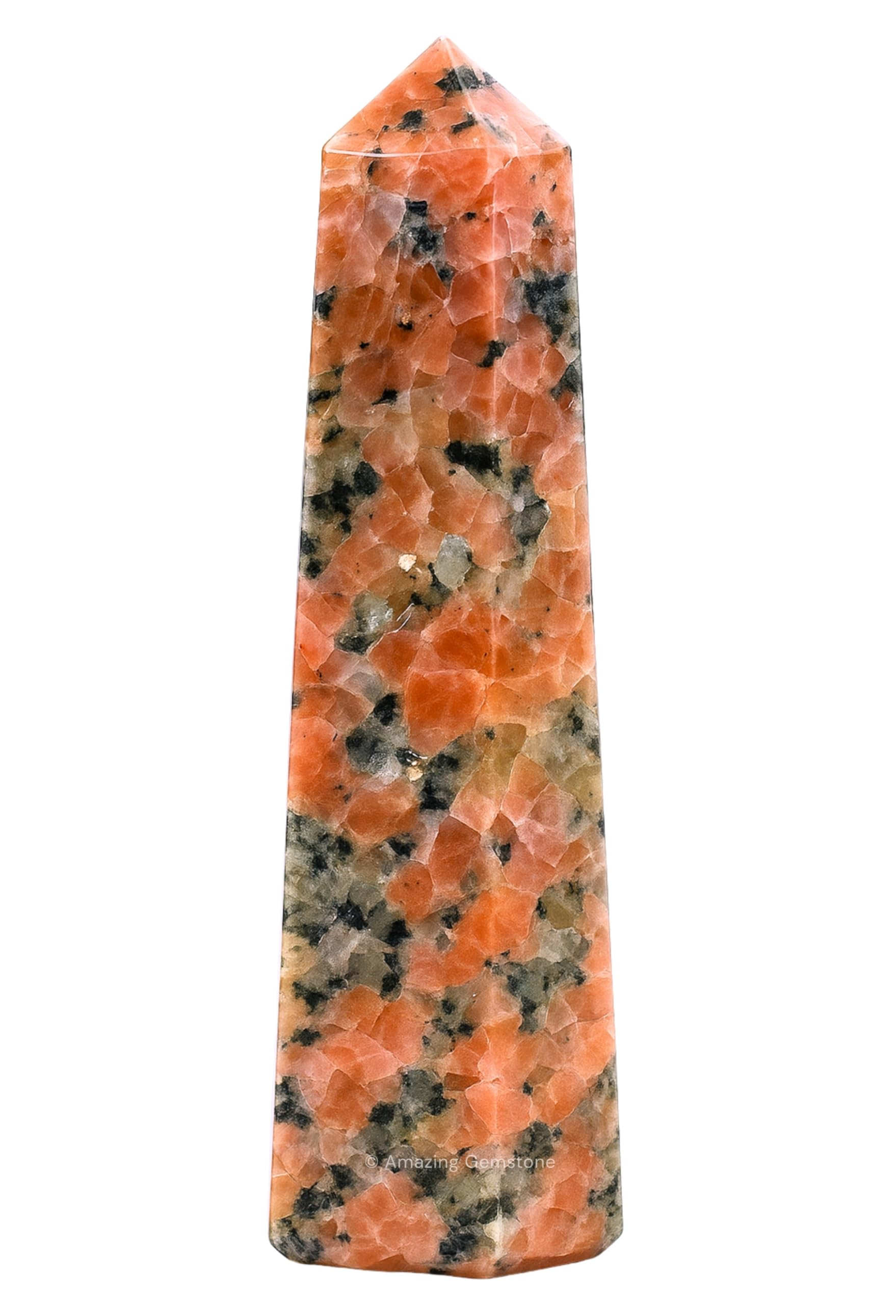 Amazing Gemstone pink dotted calcite tower closeup showing energizing crystal point