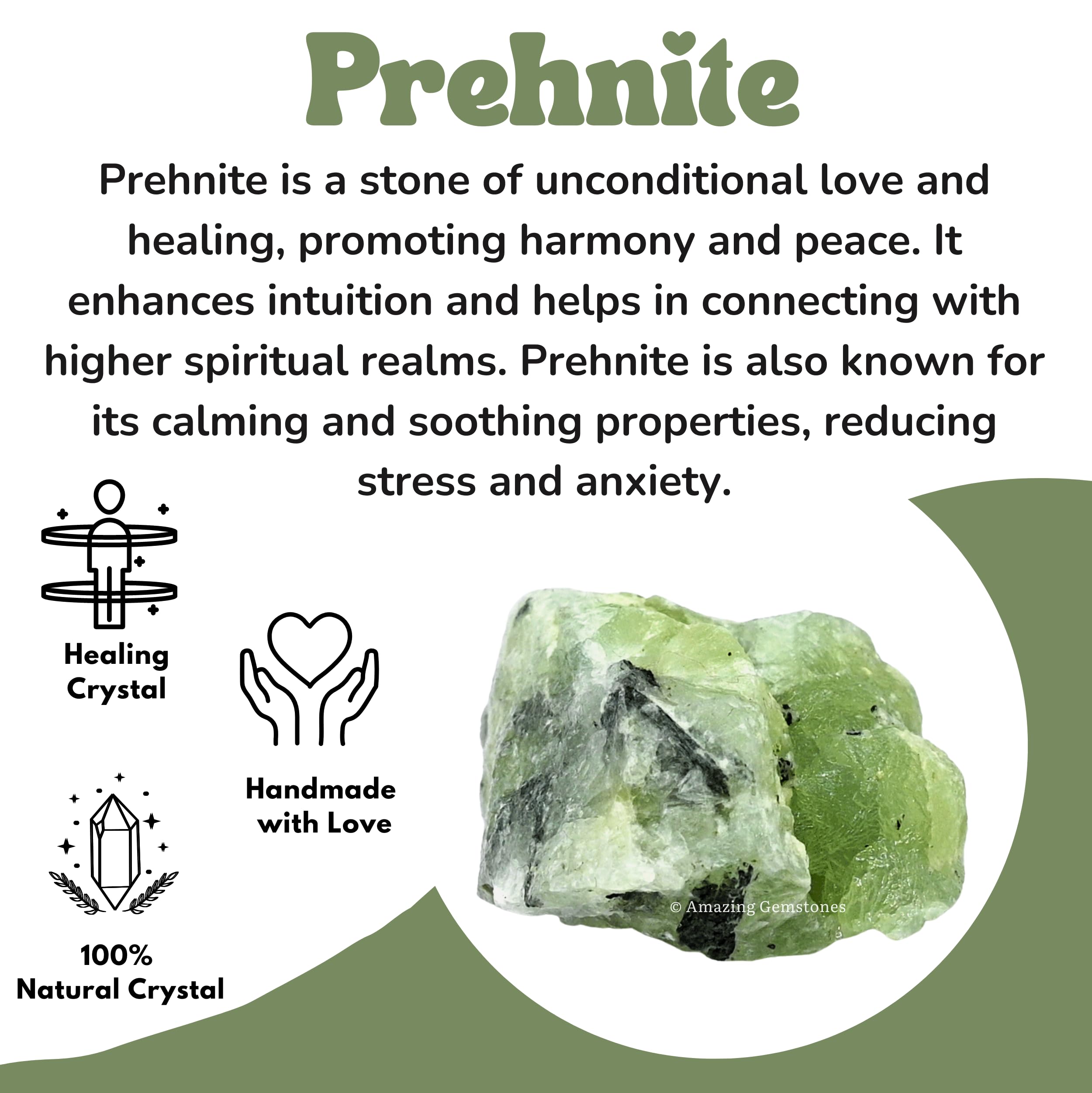 Amazing Gemstone Prehnite: bolsa de terciopelo incluida, regalo listo.
