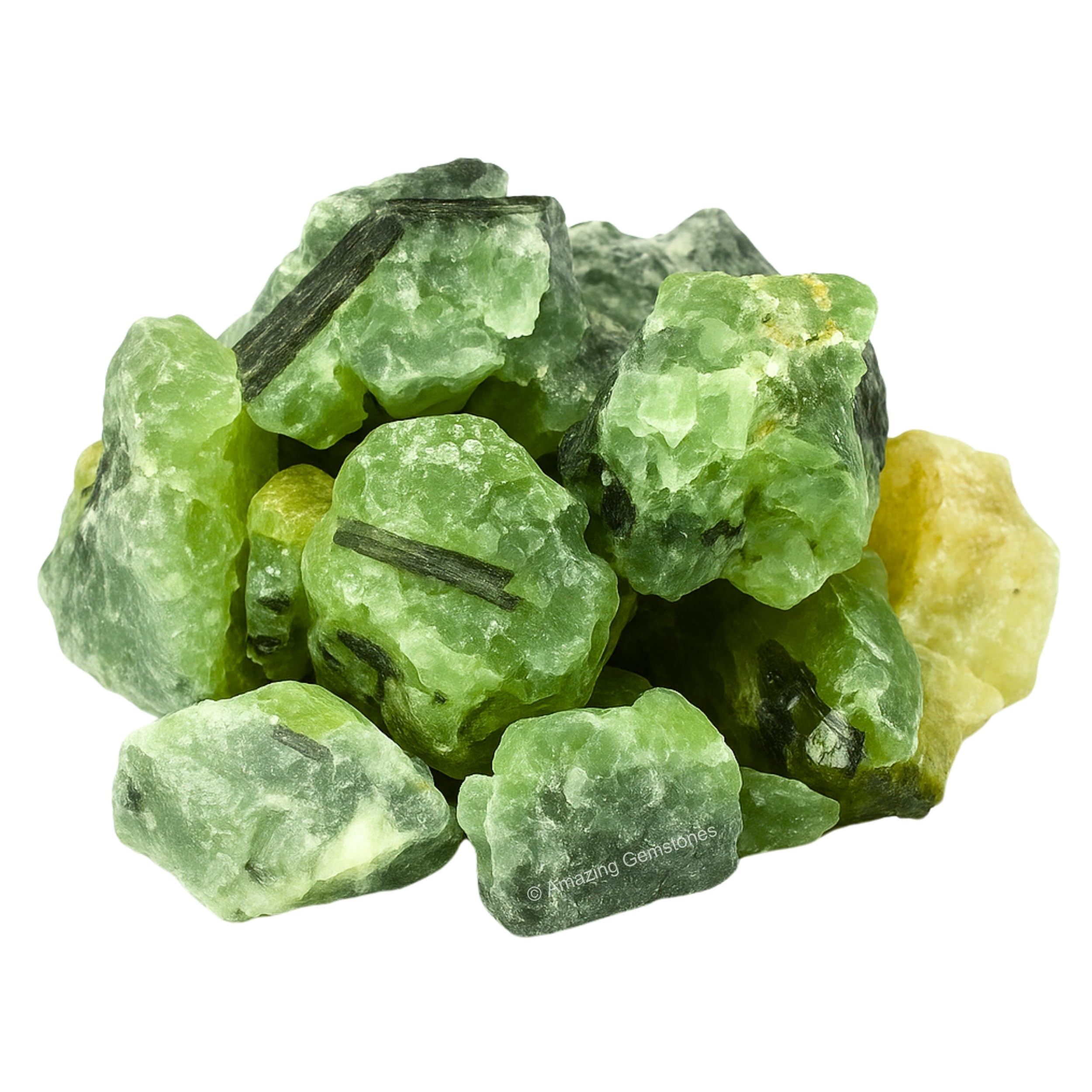 Amazing Gemstone Prehnite: muestra de tamaño y textura para pulidos creativos.