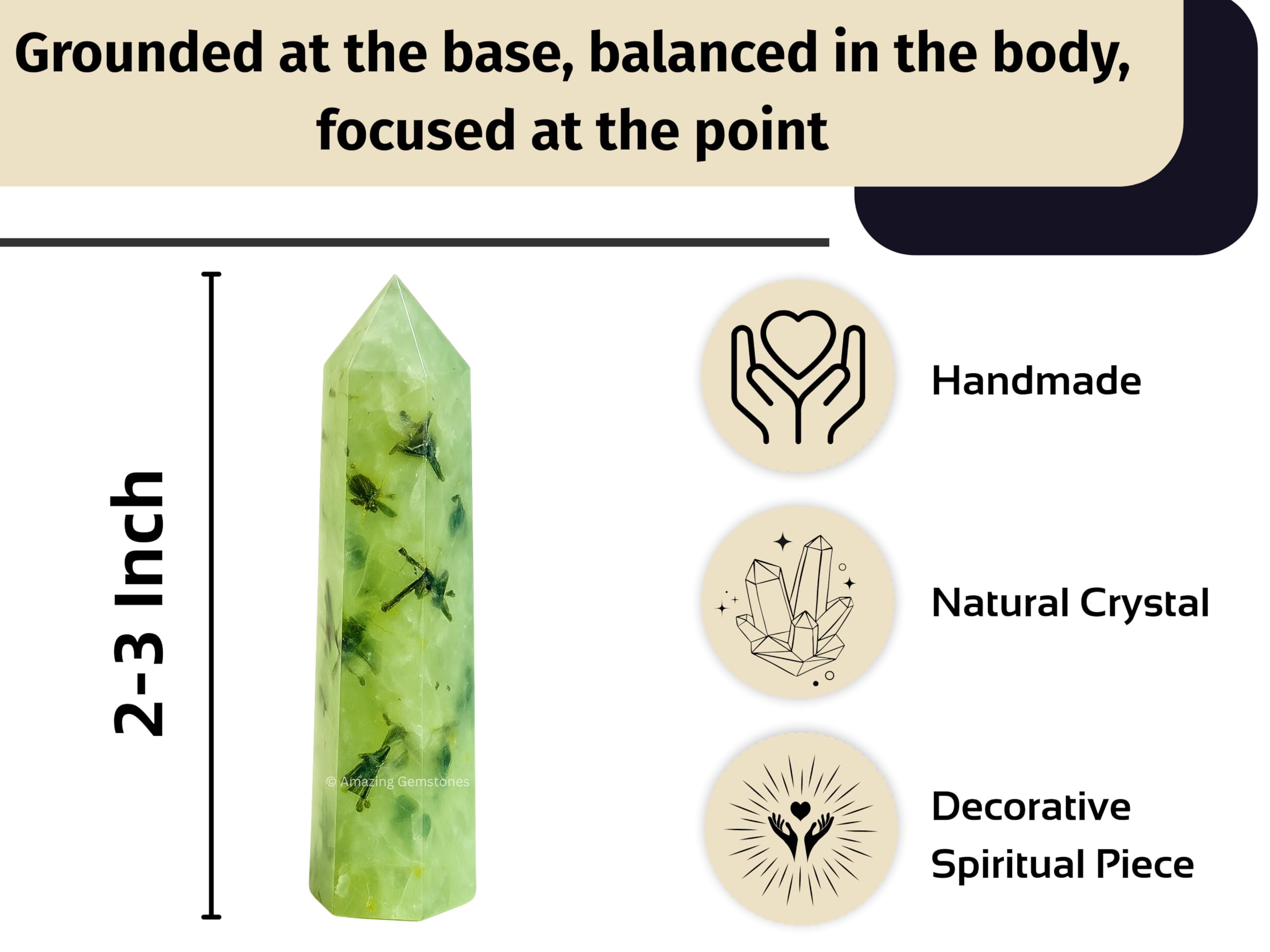 Amazing Gemstone Prehnite, torre cristal grid, centra intenciones y armonía