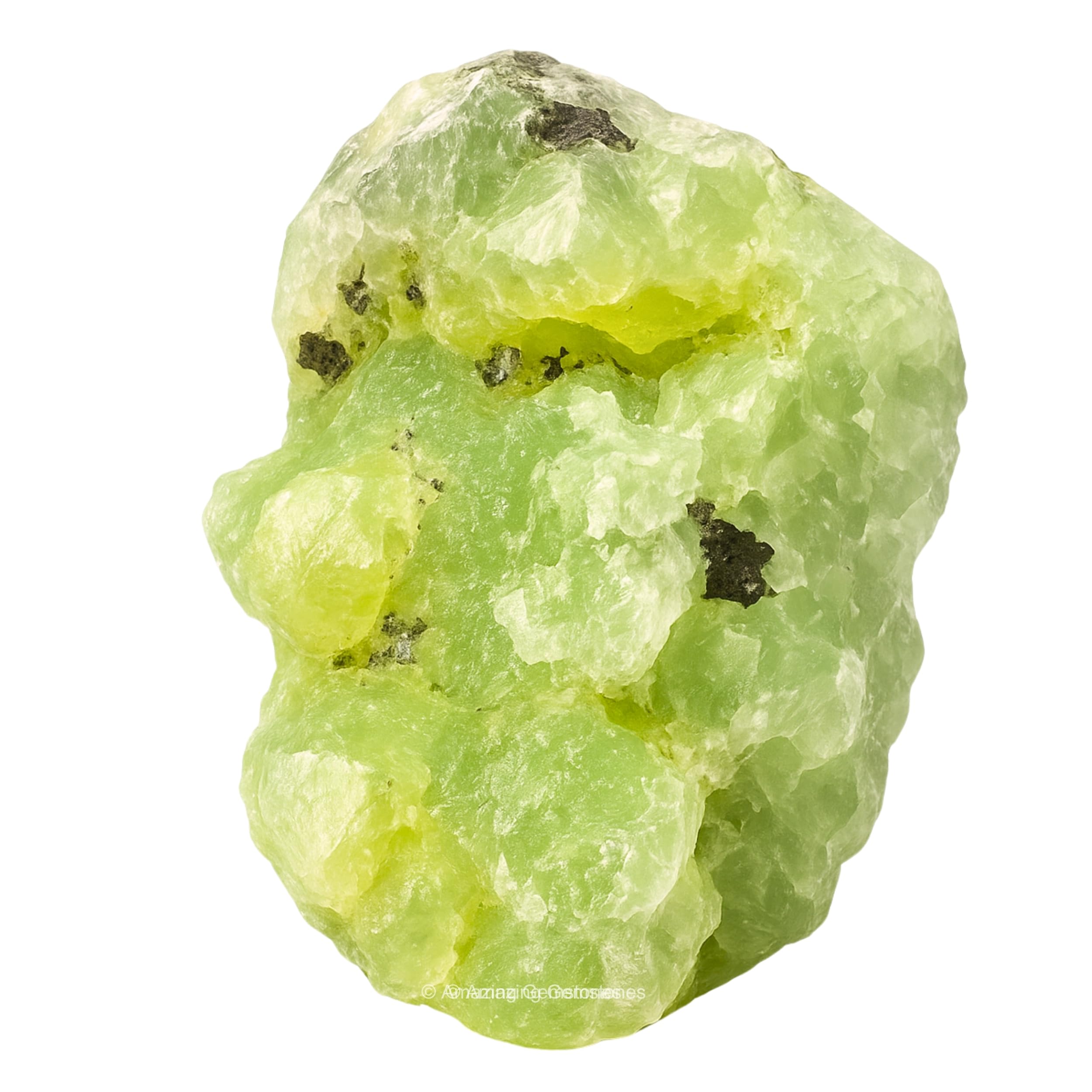 Amazing Gemstone Prehnite: vista lateral y textura granulosa para manualidades.