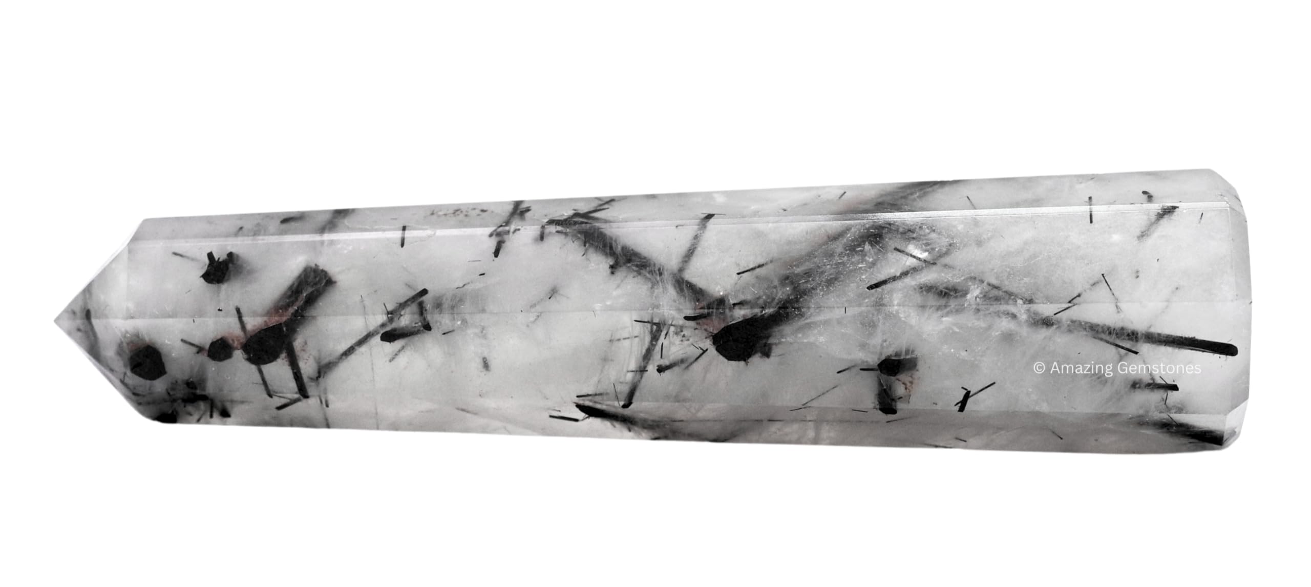 Amazing Gemstone Punta de cristal negro rutilado, enfoque de energía y protección.