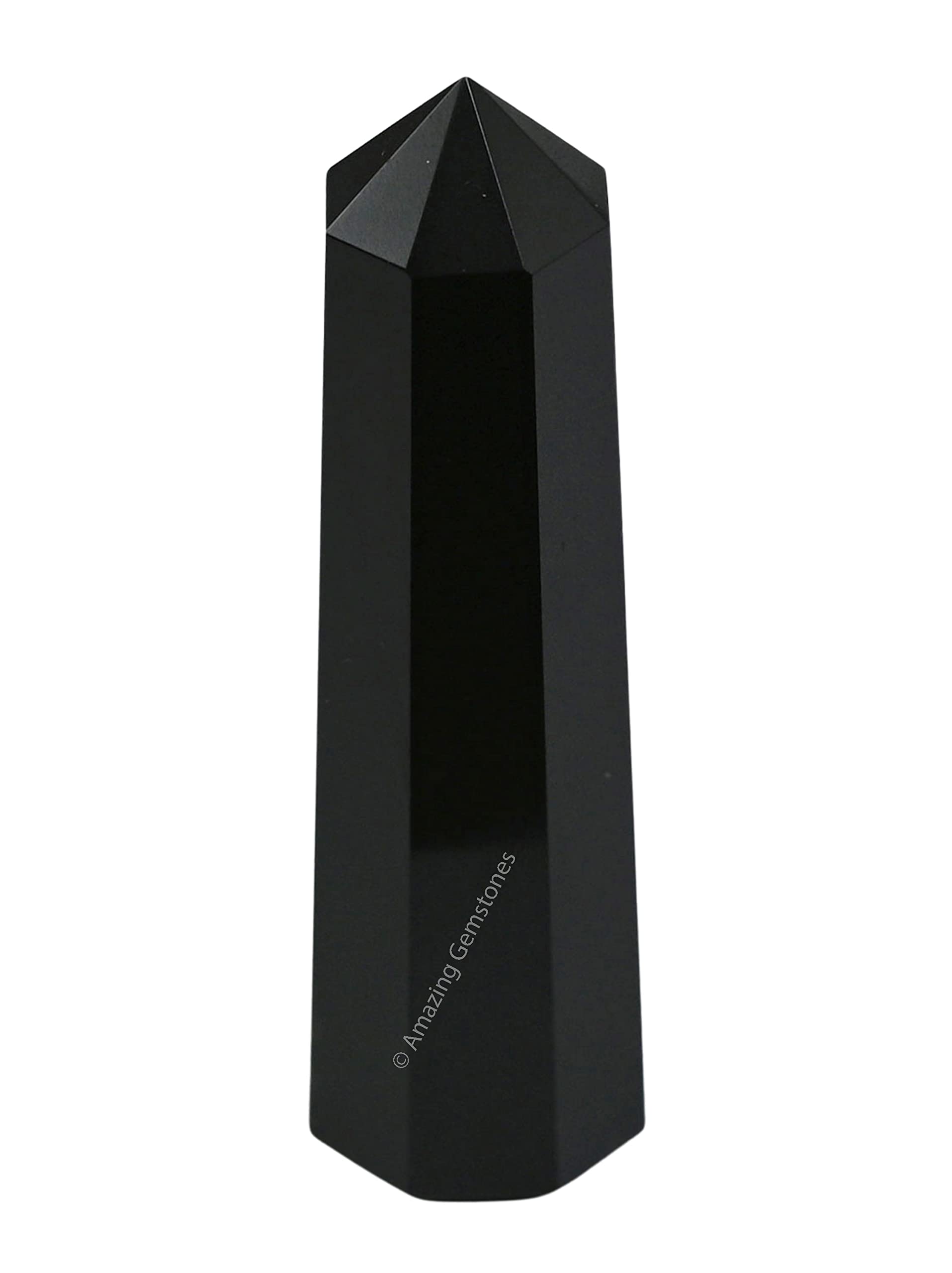 Amazing Gemstone punta de obsidiana negra en detalle para enfocar energía.