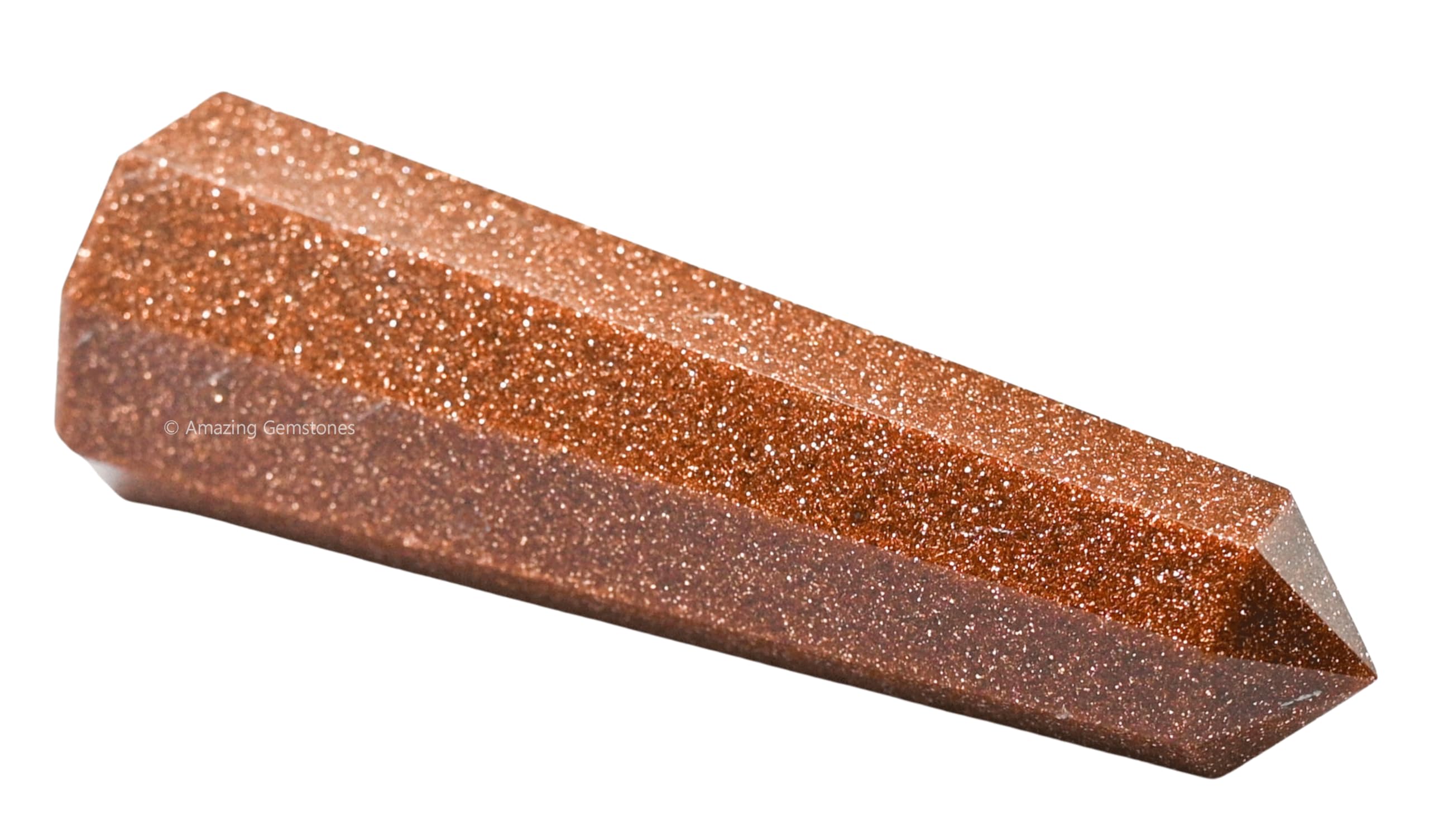 Amazing Gemstone punta cristal Red Goldstone, dirige energía para Reiki y rejillas.