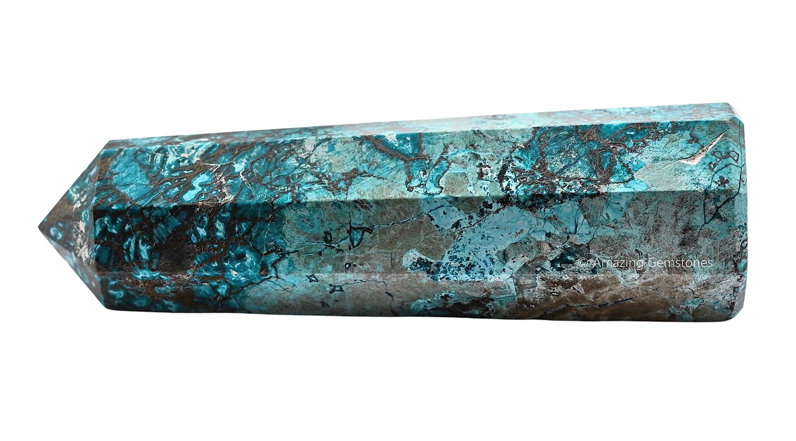 Punto cristal de Chrysocolla-Shattuckite para grids y meditación con Amazing Gemstone.