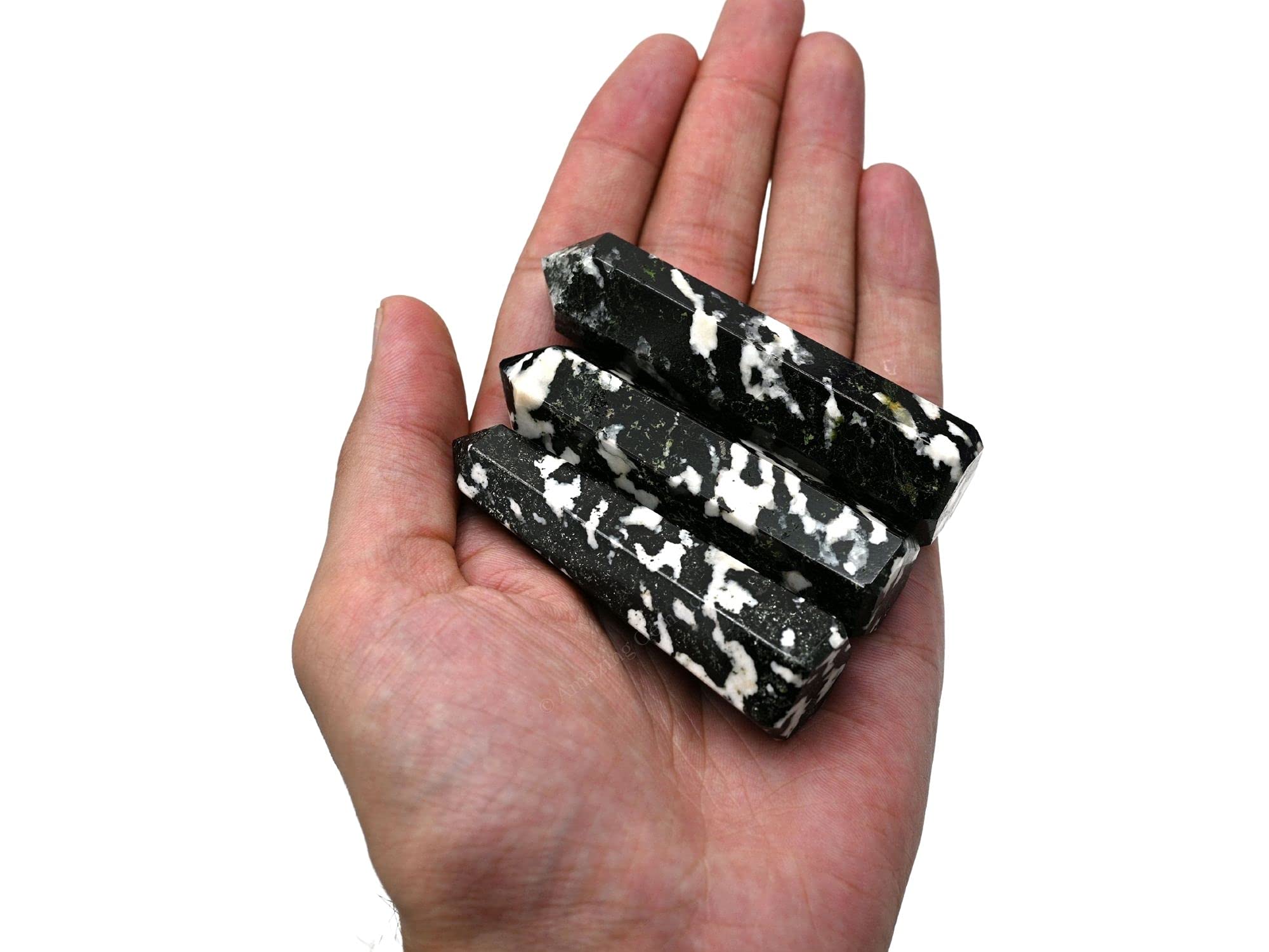 Amazing Gemstone punta de cristal turmalina negra y blanca para Reiki y enfocar energía.