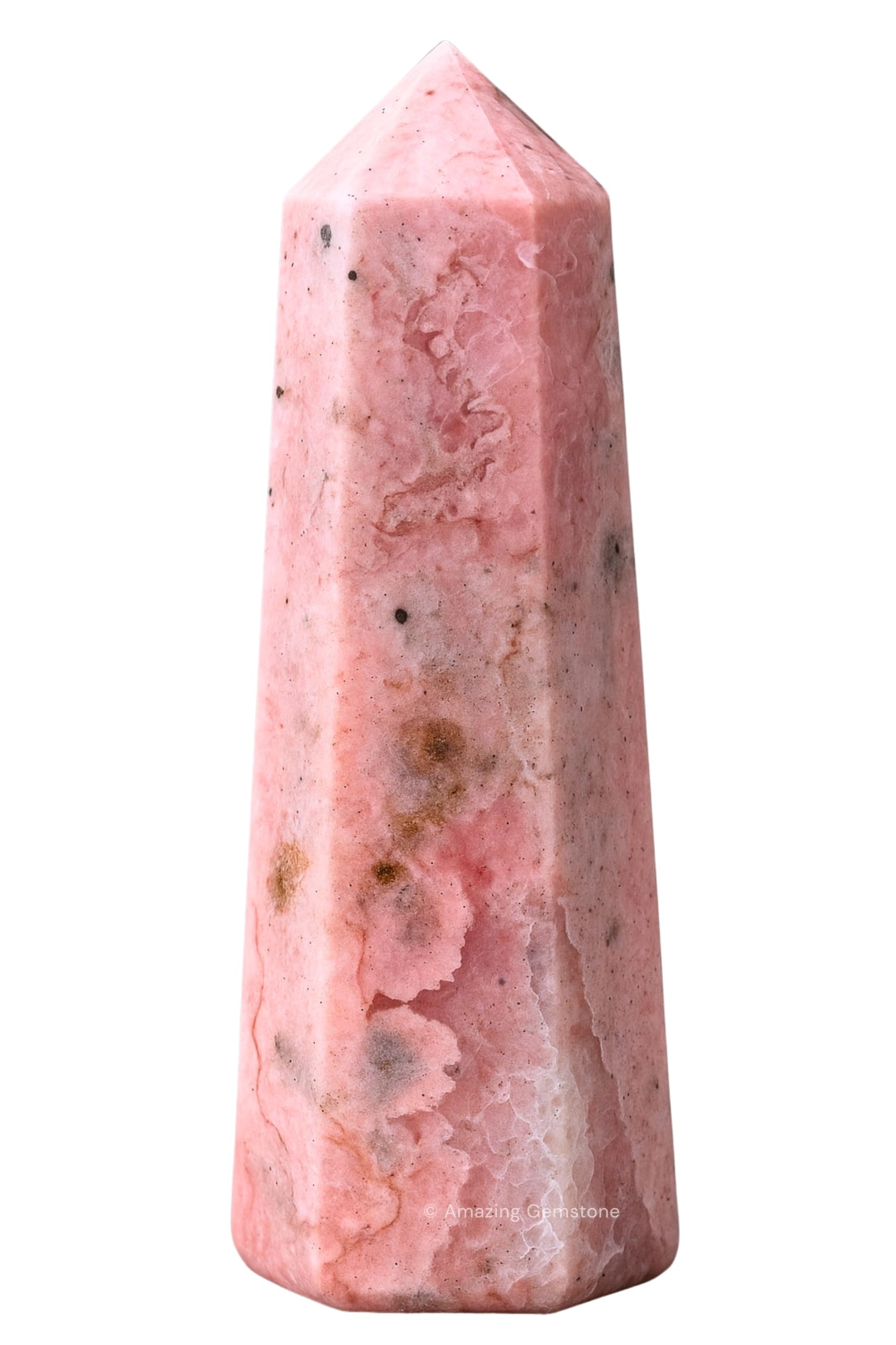 Amazing Gemstone Rhodochrosite, torre cristal punta para enfocar energía positiva en espacios.