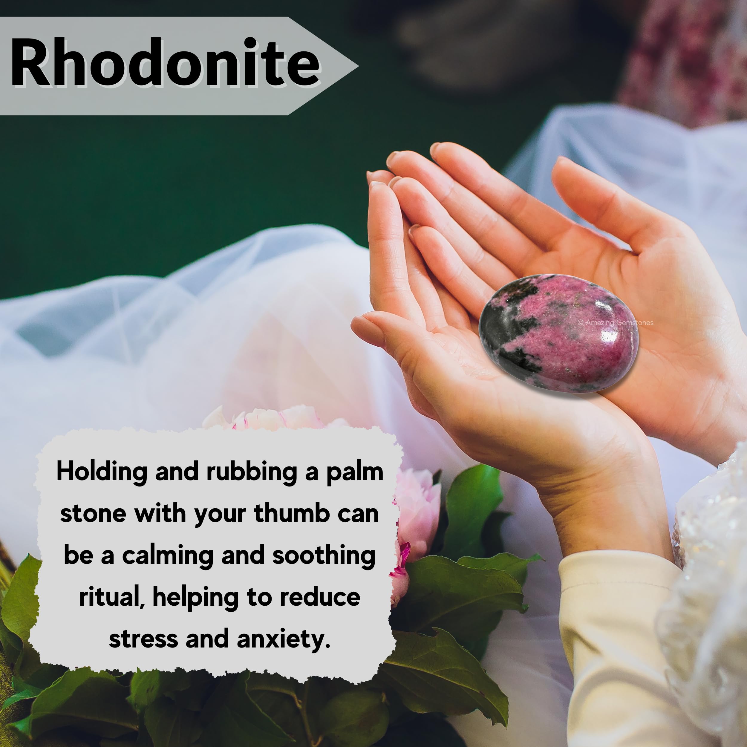 Amazing Gemstone Rhodonita, decorativa para grilla de cristales y ambiente sereno.