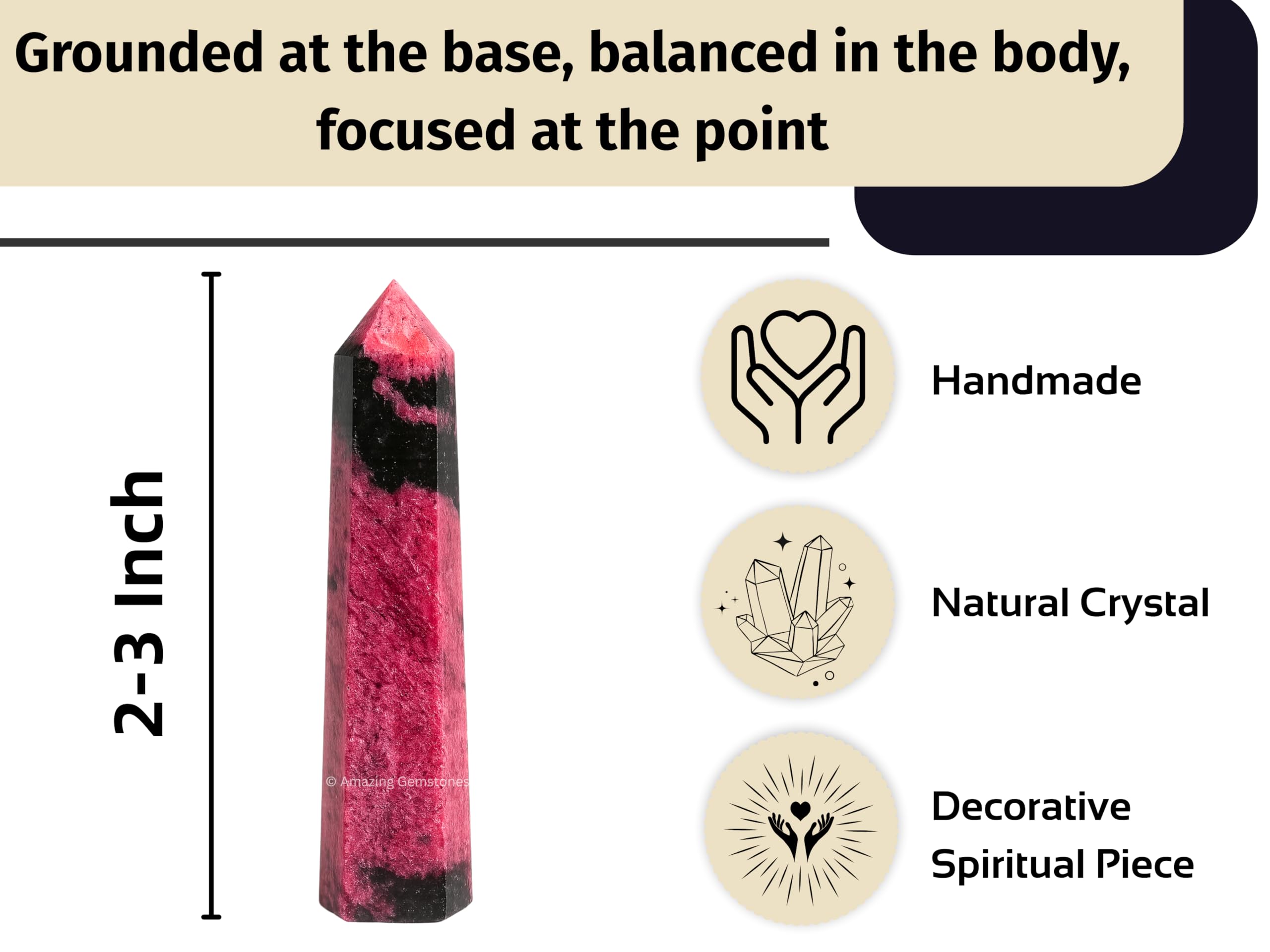 Amazing Gemstone Rhodonite: punta dirige energía hacia el exterior para activar intenciones.
