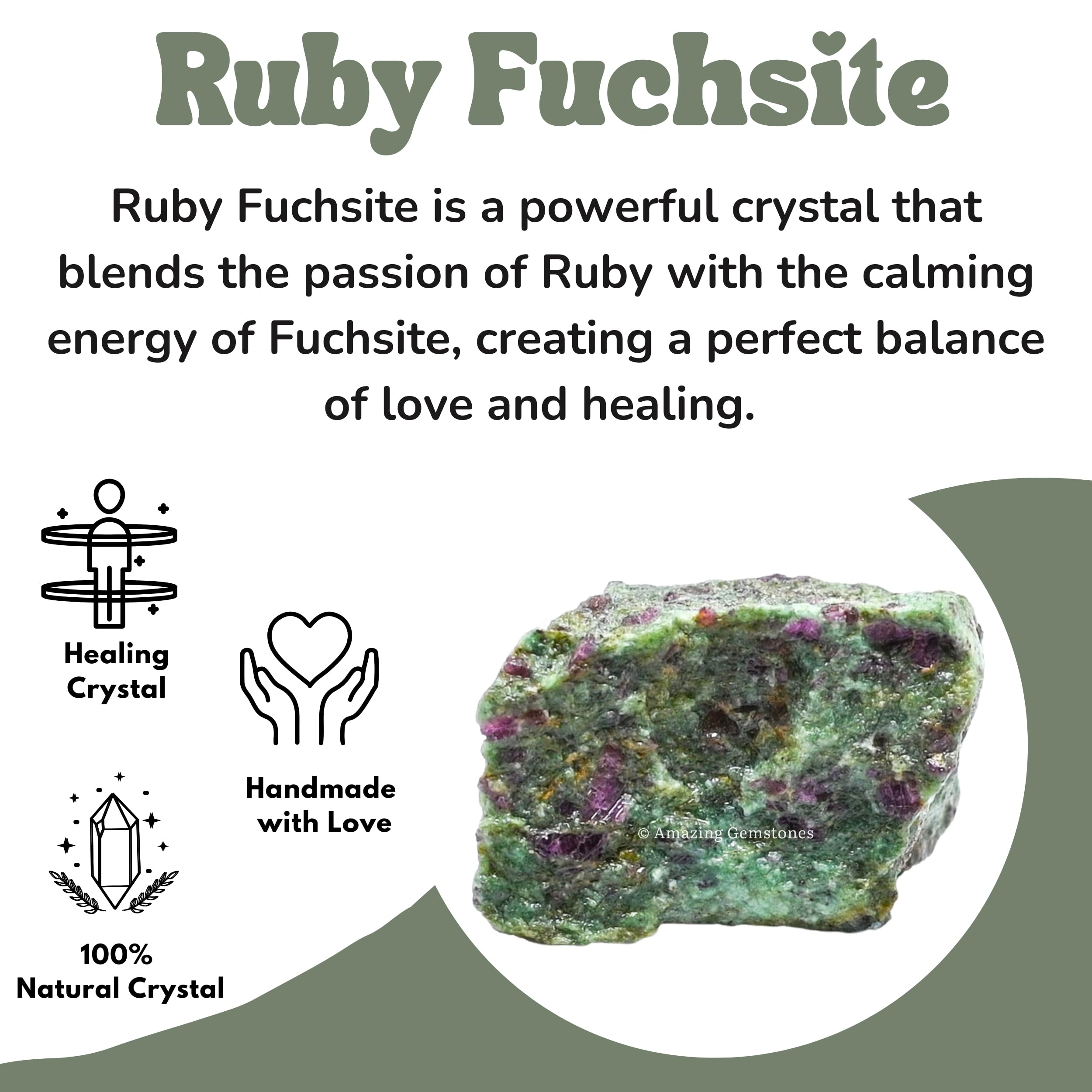 Amazing Gemstone Ruby Fuchsite, mineral natural para relajación y reducción de estrés.