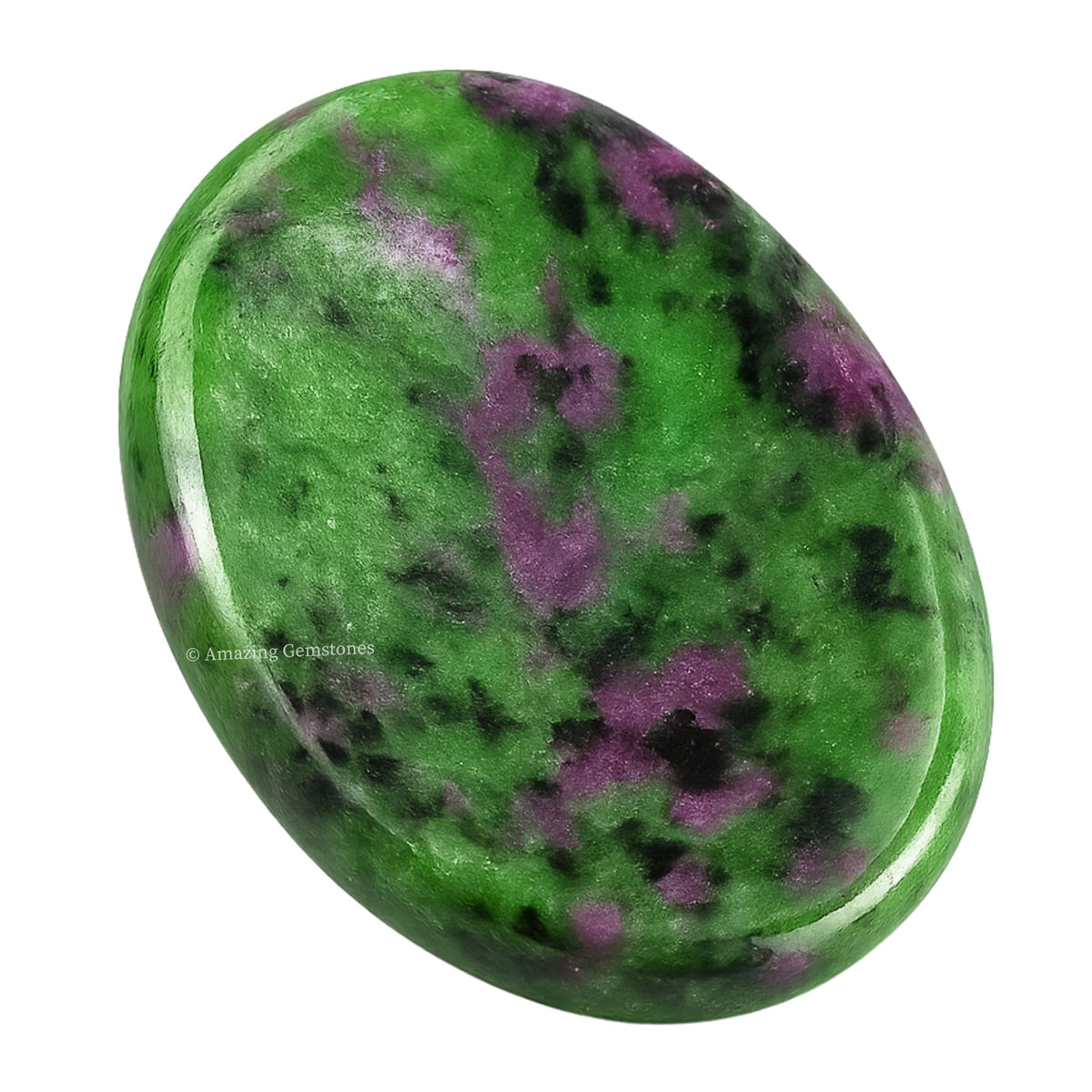 Piedra Ruby Zoisite de Amazing Gemstone, vista frontal para enfoque en meditación.