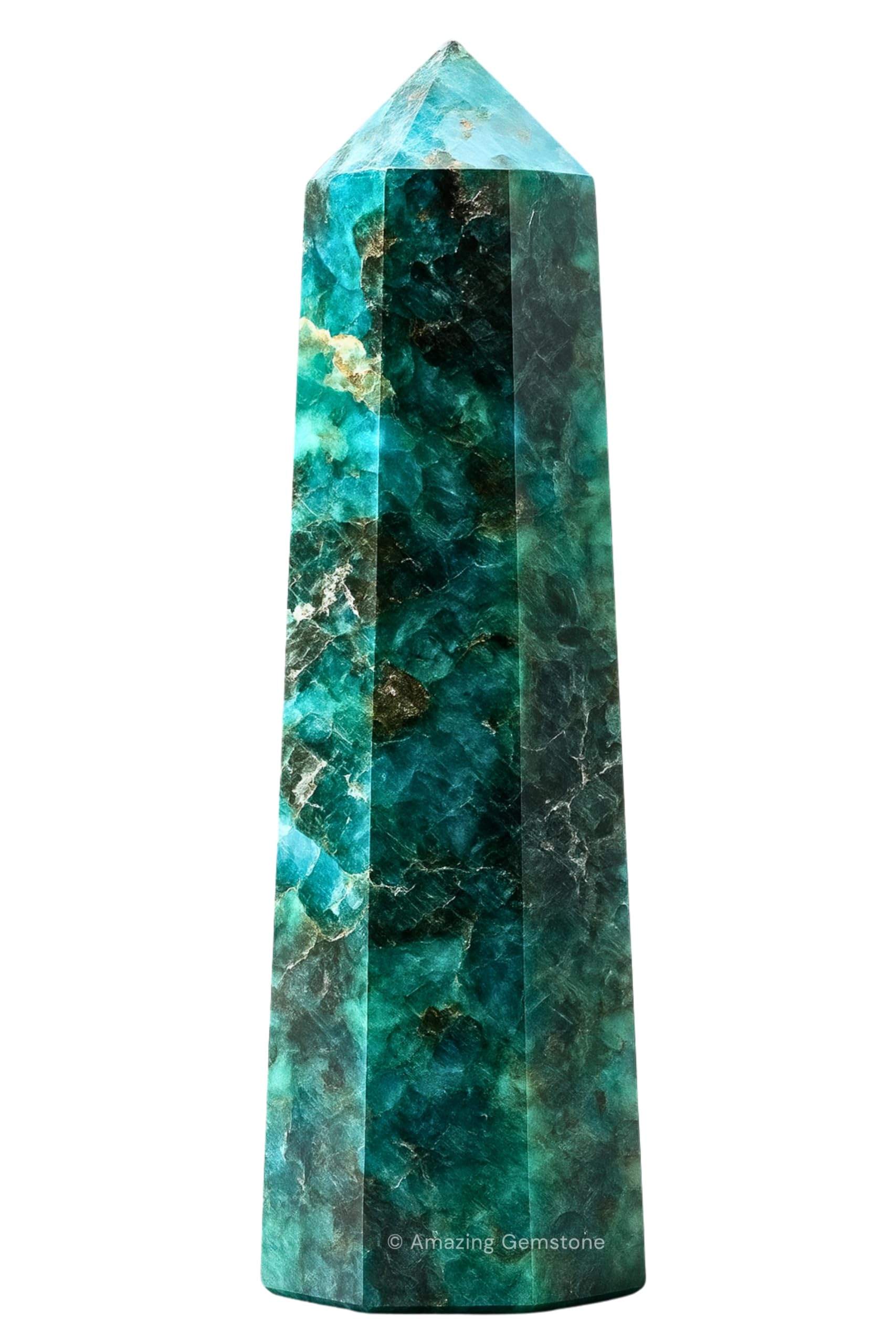 Torre de cristal Amazing Gemstone con Chrysocolla y Shattuckita para limpieza energética.