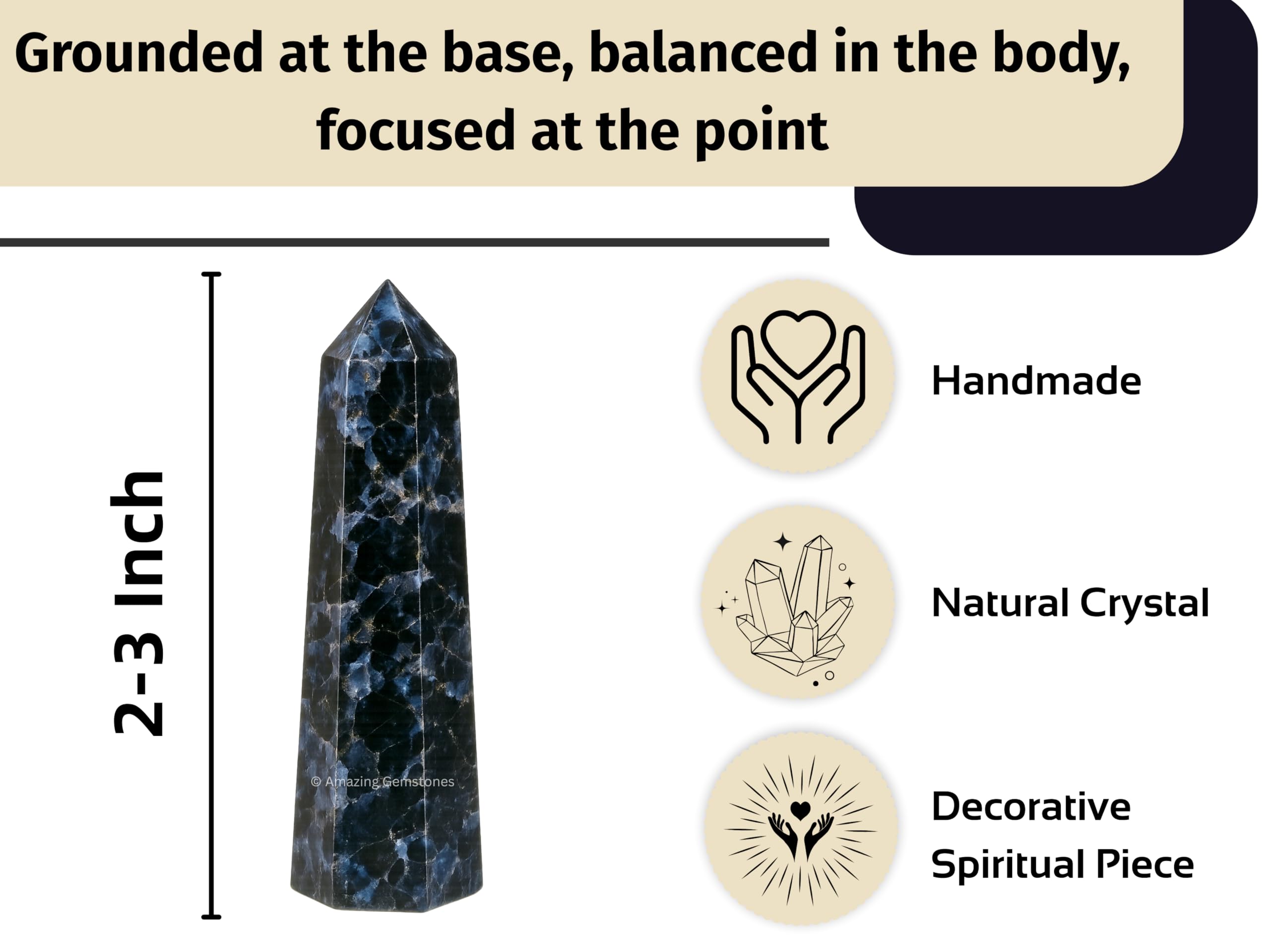 Amazing Gemstone Indigo Gabro, torre cristal índigo, ideal para grids y energías centradas.