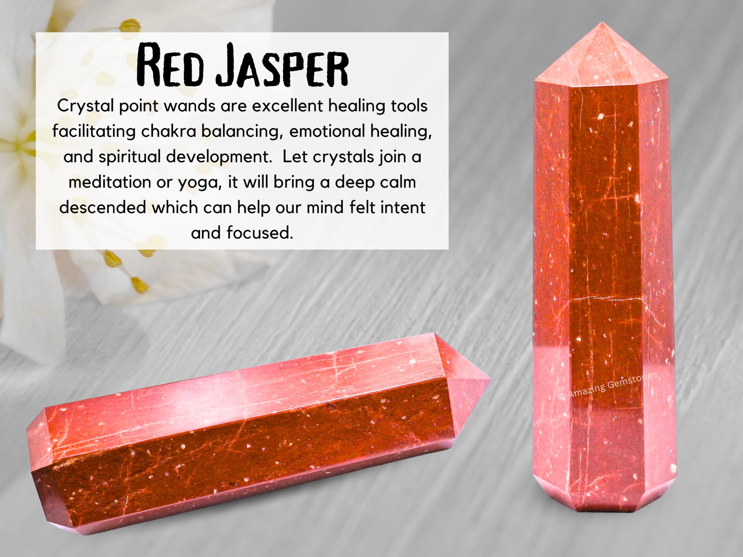 Amazing Gemstone torre de cristal jaspe rojo ambiente reiki: ideal para sesiones de reiki o relajación consciente.