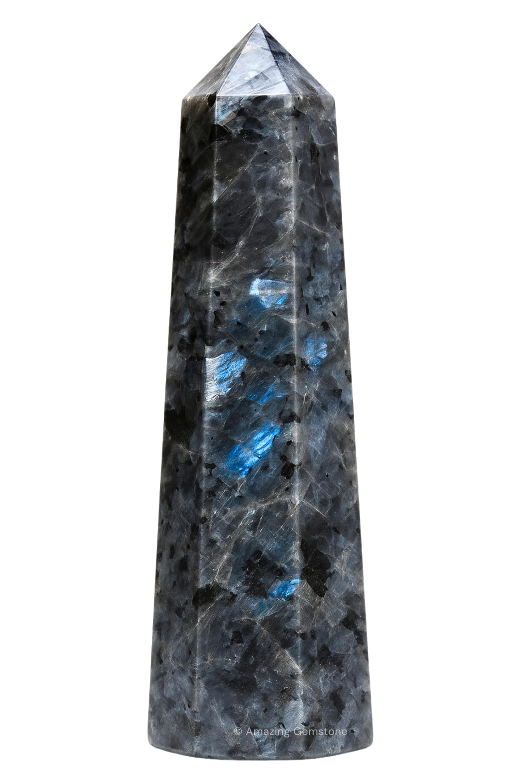 Amazing Gemstone Torre Cristal Larvikite Punta: purifica energía y revitaliza el ambiente.