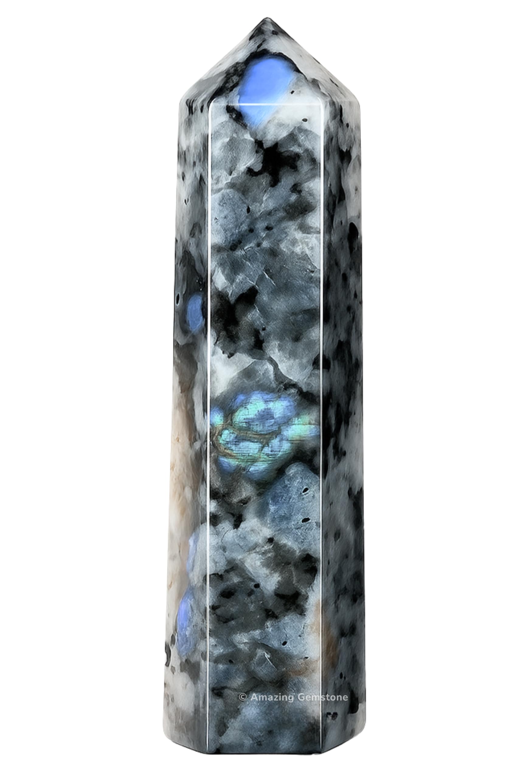 Torre Moonstone arcoiris de Amazing Gemstone para meditación y equilibrio.