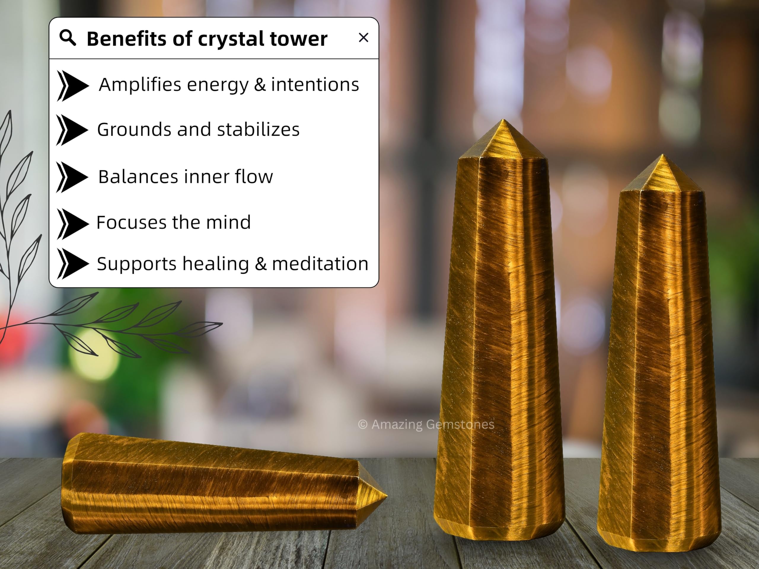 Amazing Gemstone torre cristal ojo de tigre favorece equilibrio emocional en oficina