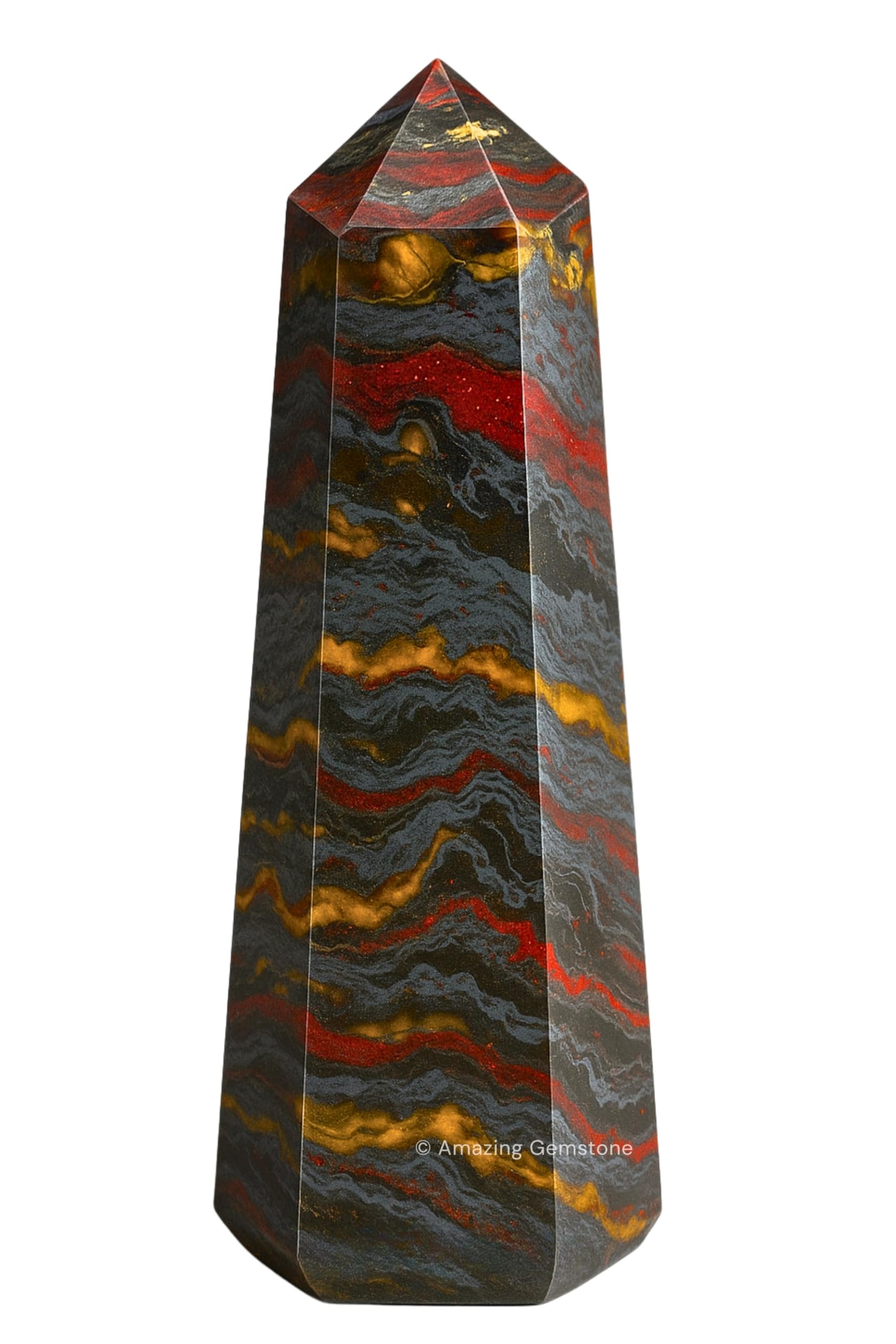La torre Amazing Gemstone ojo-tigre-hierro energizante para revitalizar espacios.