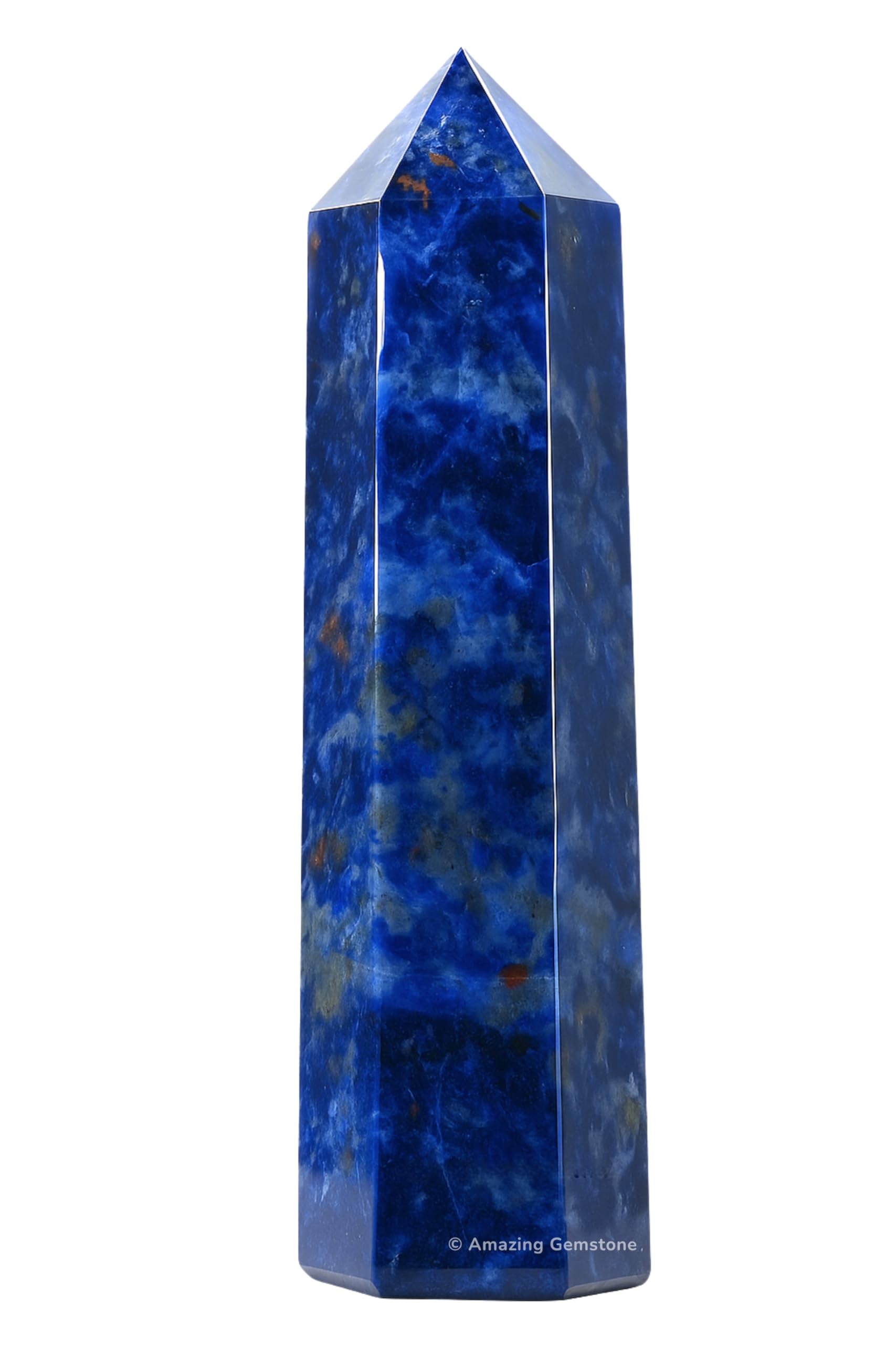 Torre de sodalita grande de Amazing Gemstone, enfocando energía para revitalizar espacios