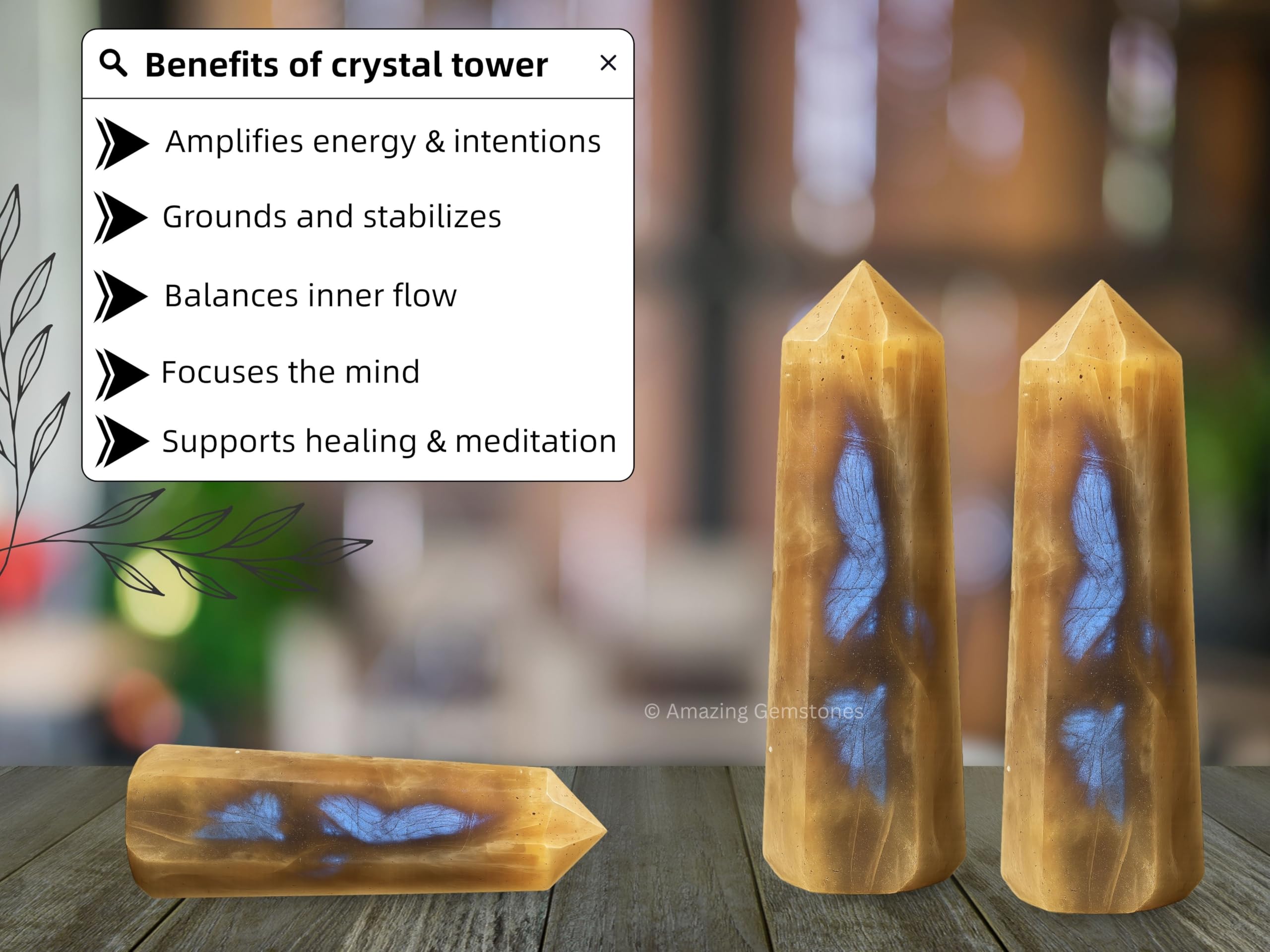 Amazing Gemstone uso Reiki: torre cristal Sun Moonstone para sesiones tranquilas.