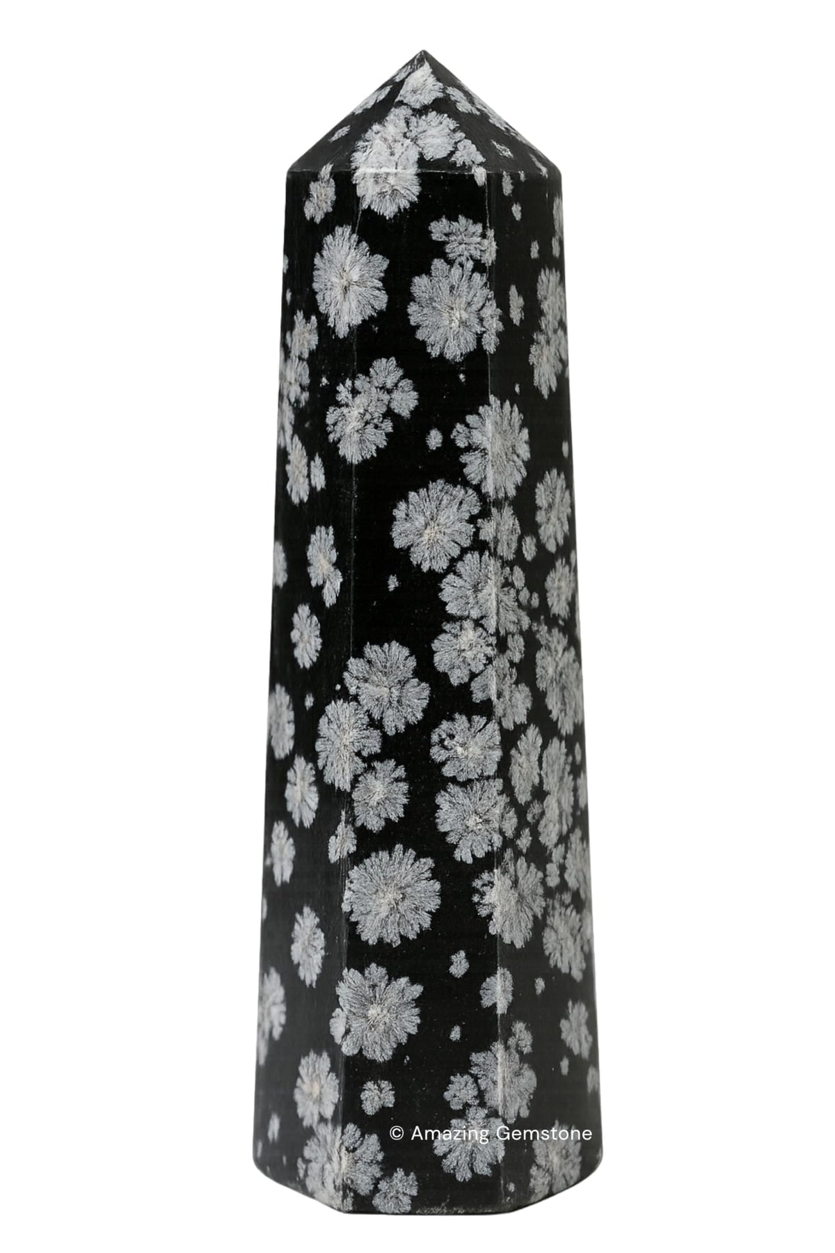 Amazing Gemstone torre de obsidiana nieve para reenergizar espacios y enfoque.